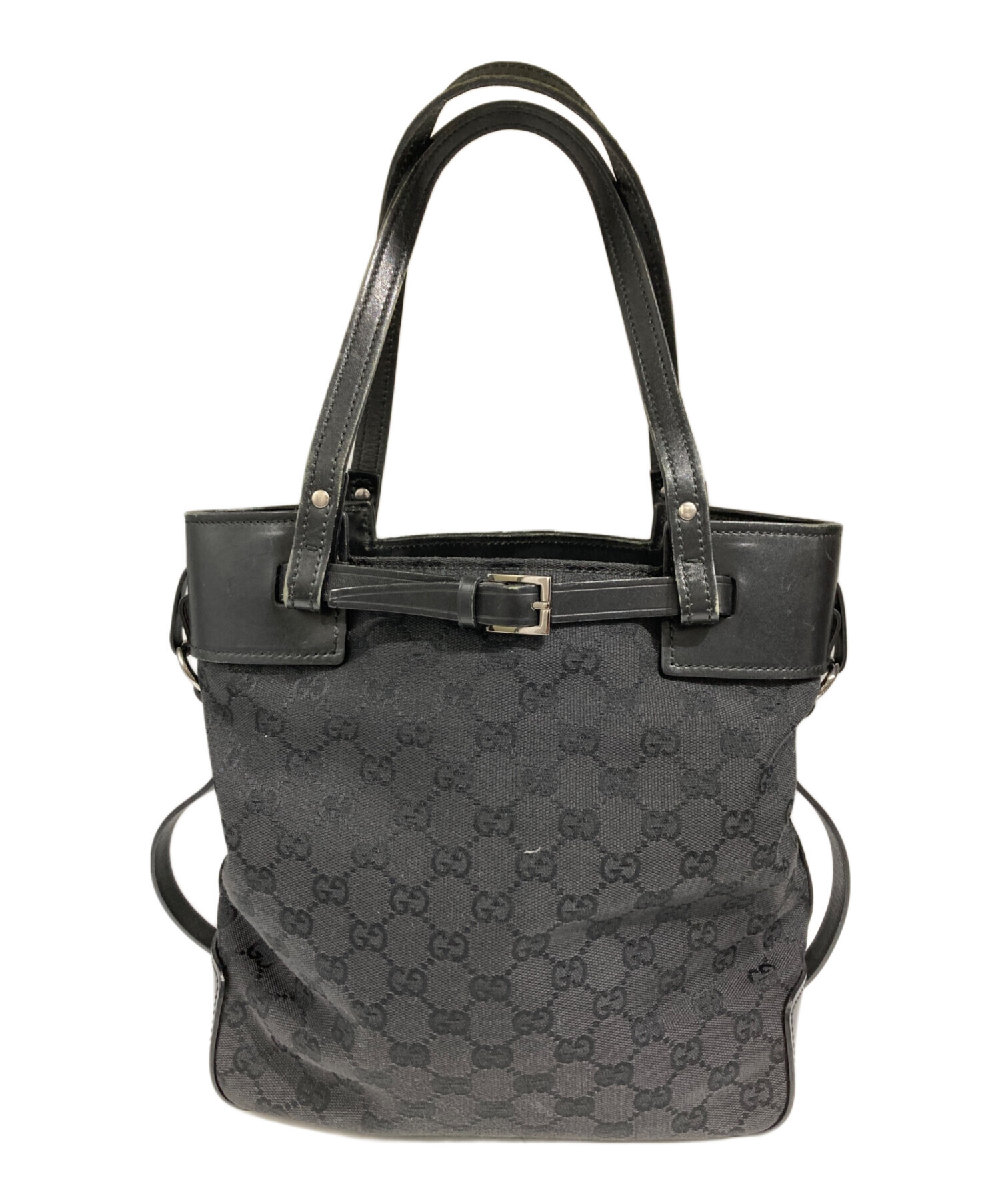 GUCCI グッチ　トートバッグ　GGキャンバス　ブラック　黒　シルバー金具 中古・古着通販】GUCCI (グッチ) GGキャンバストートバッグ ブラック