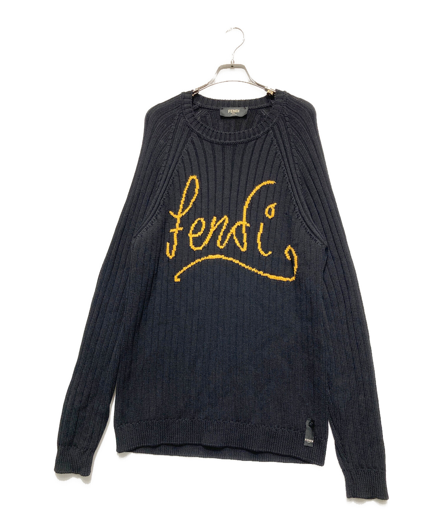 【ランクS】FENDI ロゴニット セーター 38 約Sサイズ ブラック 中古・古着通販】FENDI (フェンディ) ロゴ ニットセーター ブラック