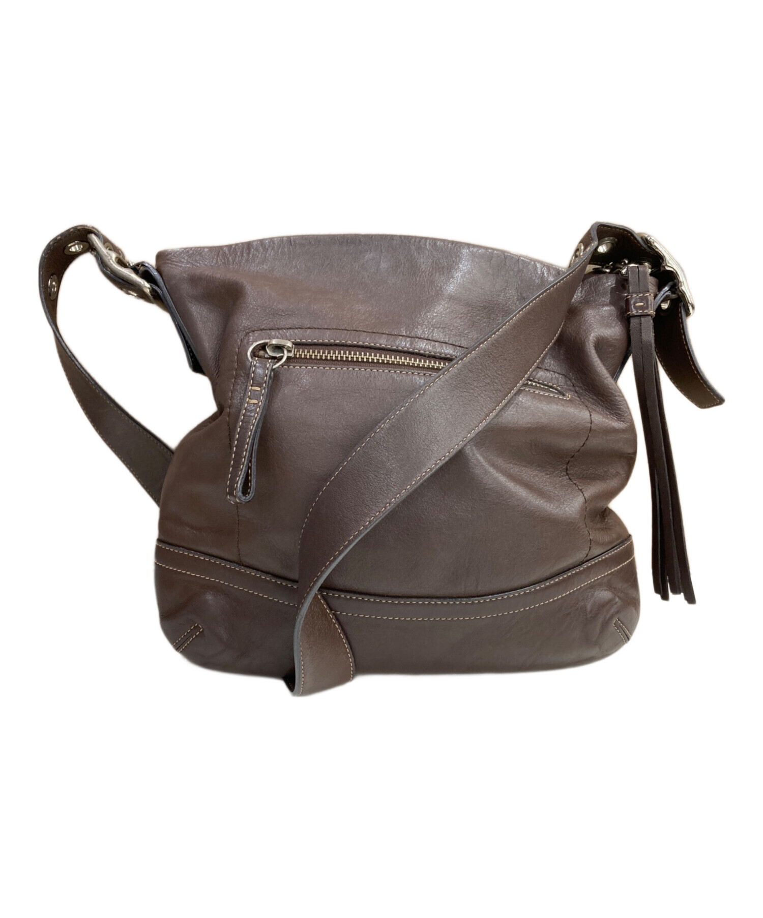 中古・古着通販】COACH (コーチ) レザーショルダーバッグ ブラウン