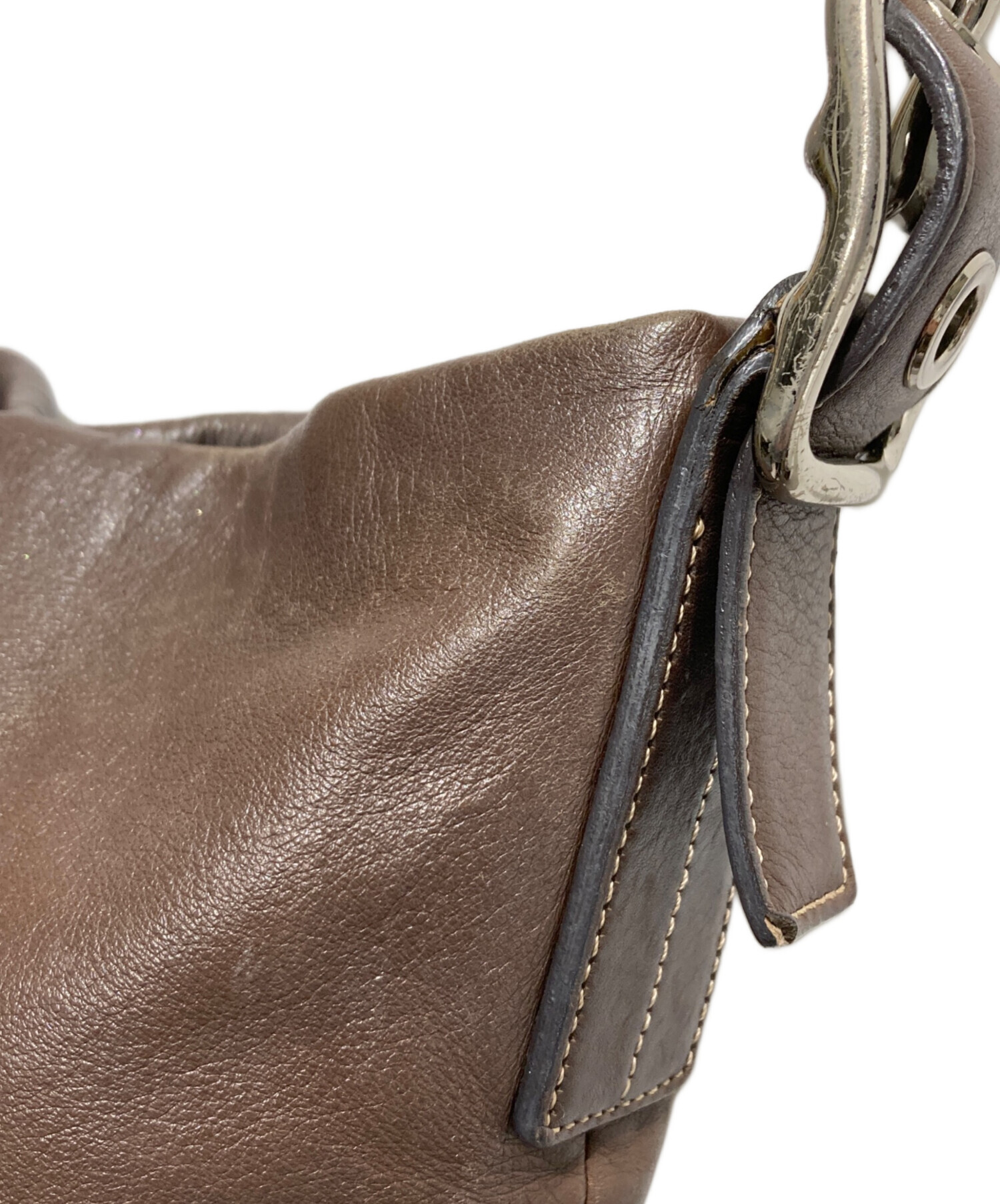 中古・古着通販】COACH (コーチ) レザーショルダーバッグ ブラウン