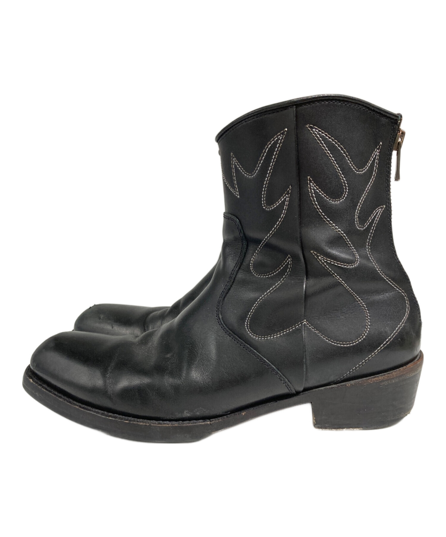 EARLE レザー ウエスタンブーツ ブラック 41 美品 中古・古着通販】EARLE (アール) Minimal western boots/ウエスタン