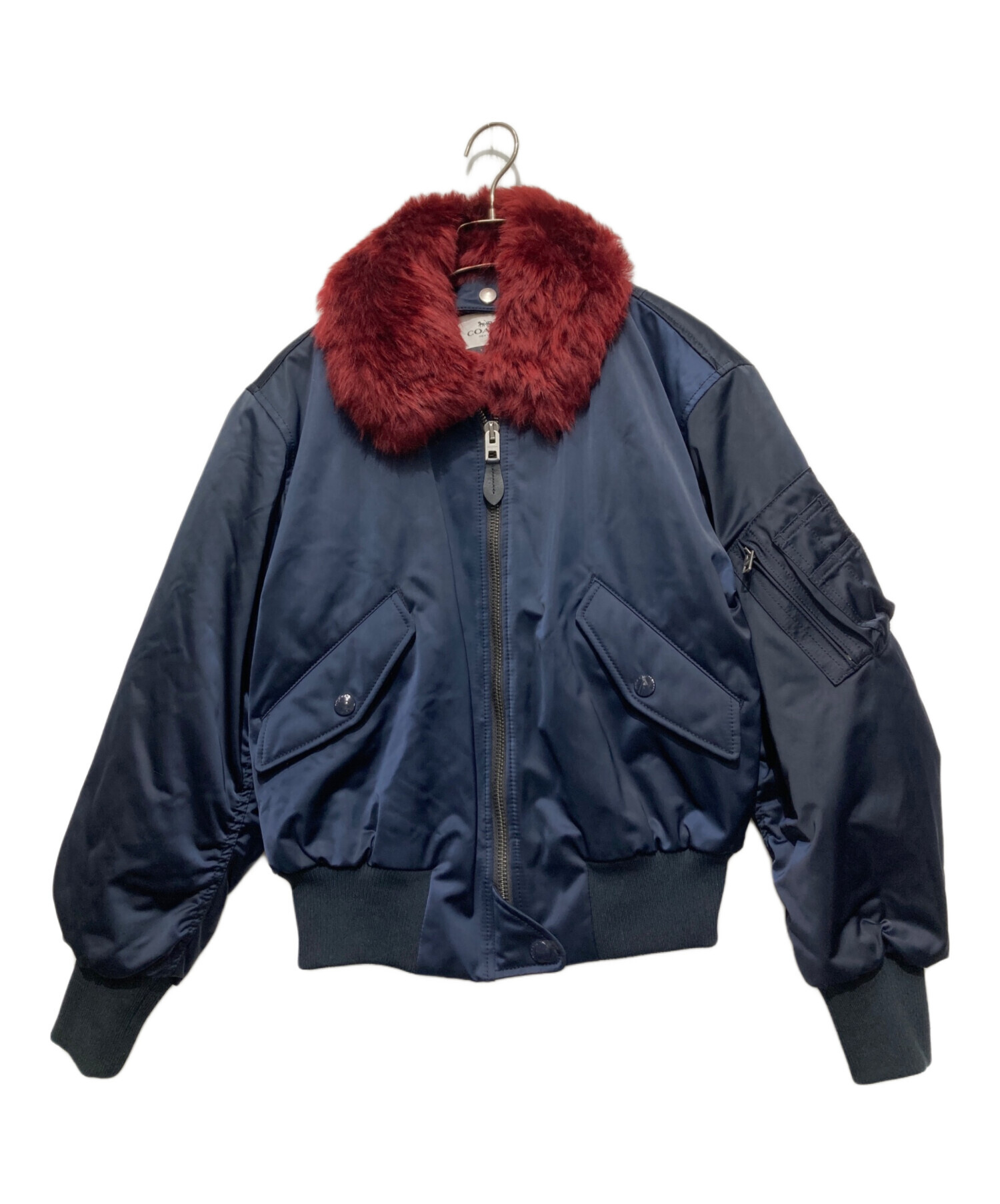 COACH ネイビー MA-1 ジャケット 中古・古着通販】COACH (コーチ) MA-1 ファー付中綿ジャケット