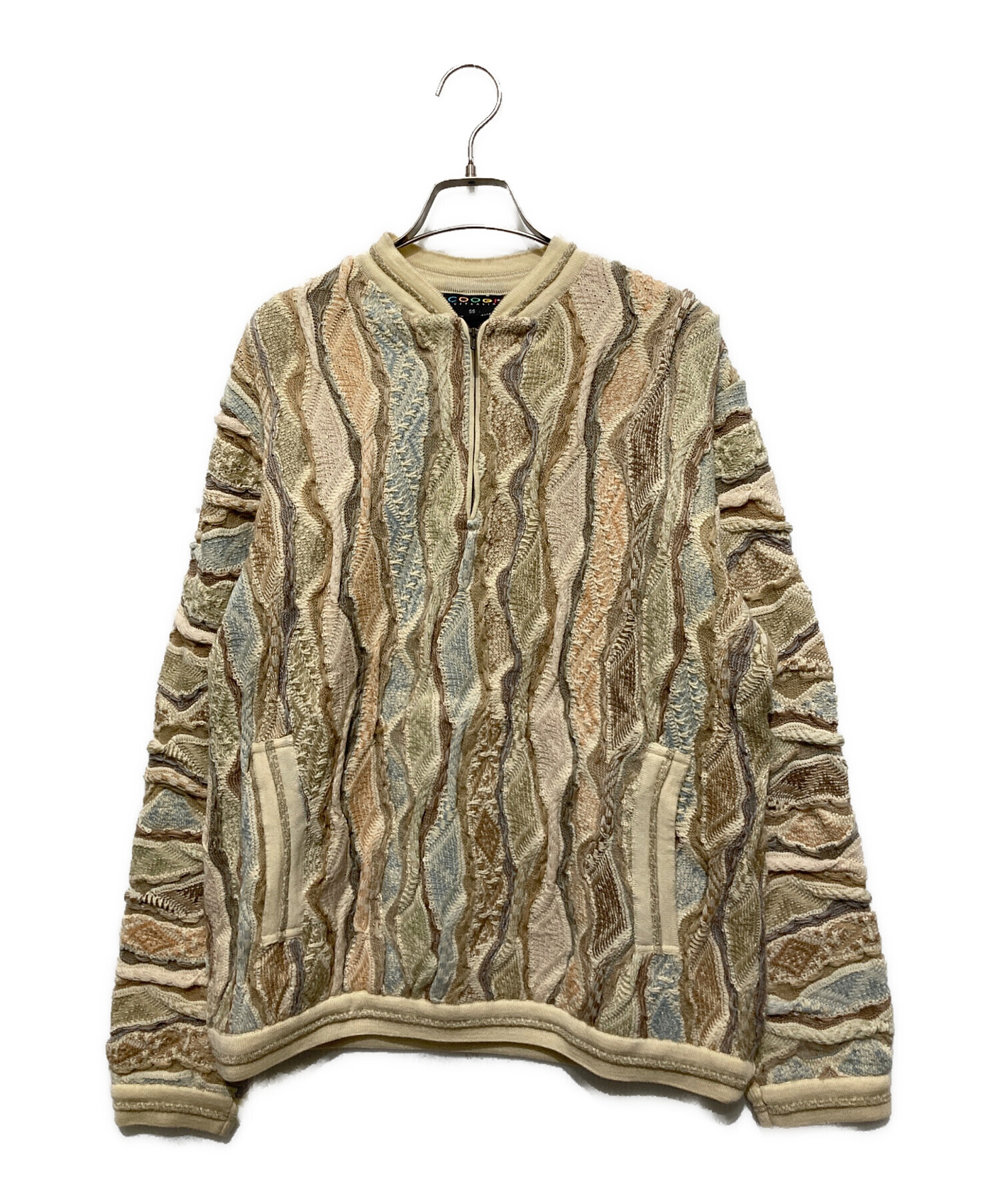 90s クージー COOGI 3Dニット 柄ニット 美品 ベージュ レトロ M 中古・古着通販】Coogi (クージー) 3Dハーフジップニット ベージュ