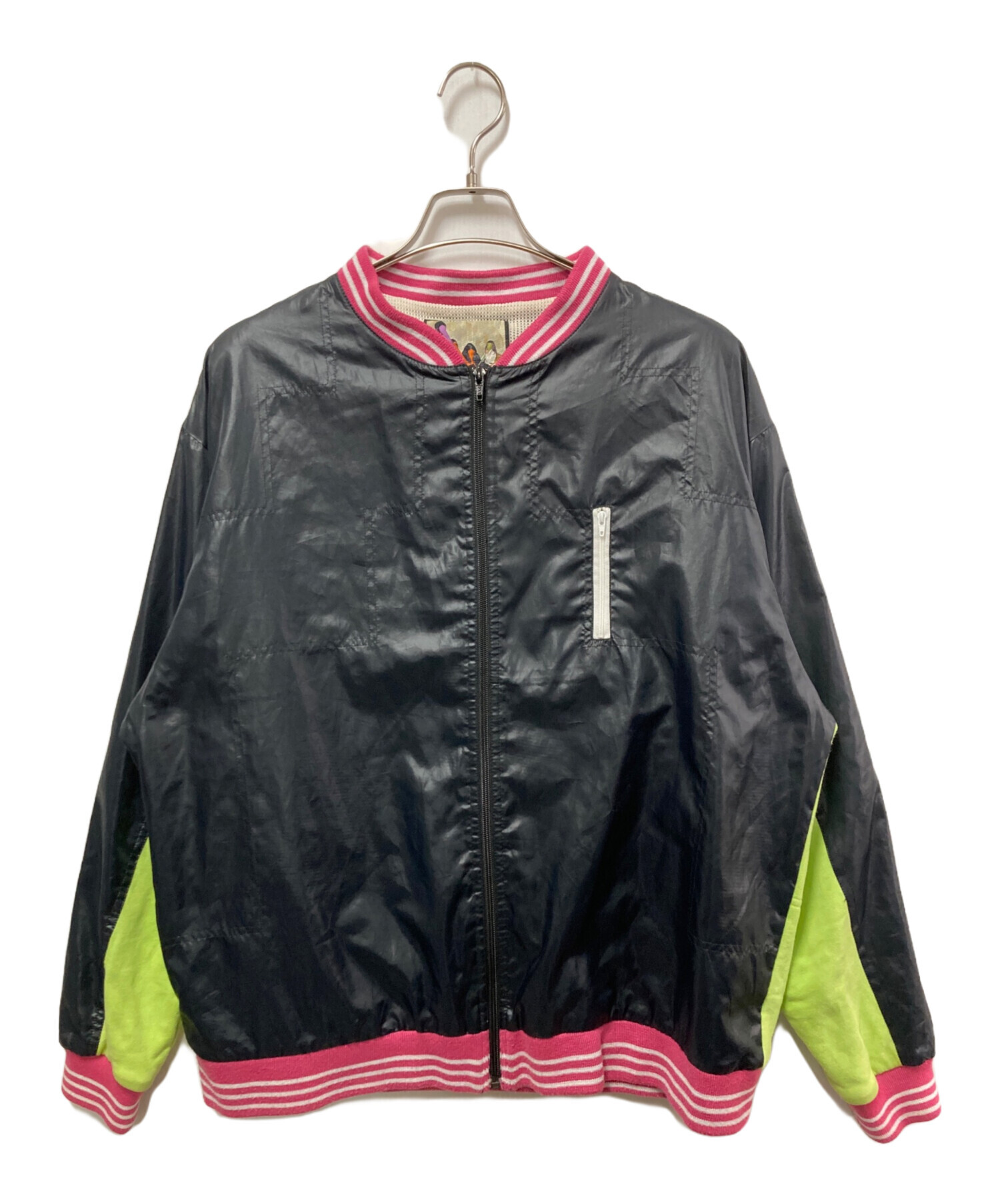 古着　ブルゾン　ボンバージャケット　レザー切替　XL 赤　太アーム　ワイド　韓国 EDWIN エドウィン 本革 レザーブルゾン ボンバージャケット 革ジャン