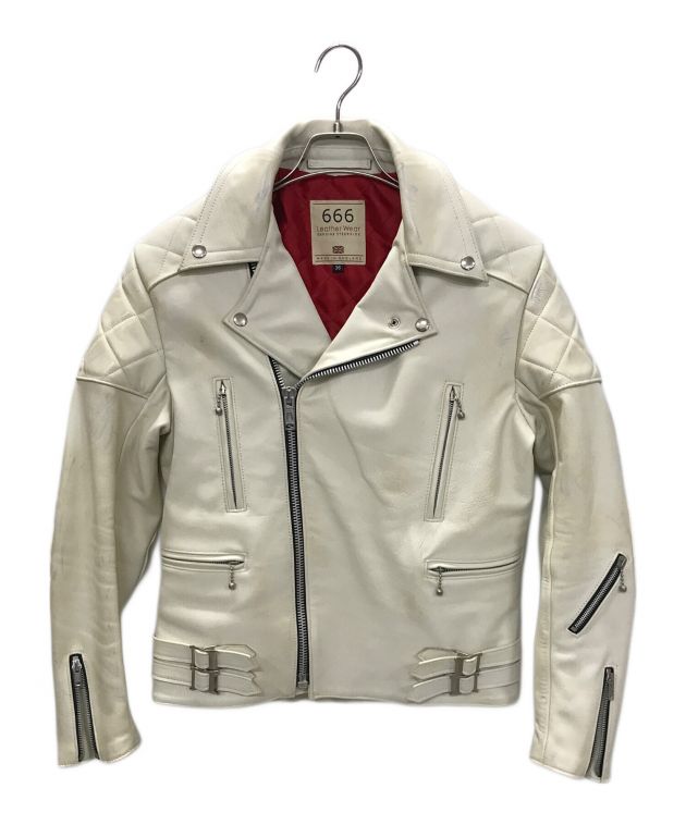 666 英国制ホワイト レザー シングルライダースジャケット　32 666 英国制ホワイト レザー シングルライダースジャケット32