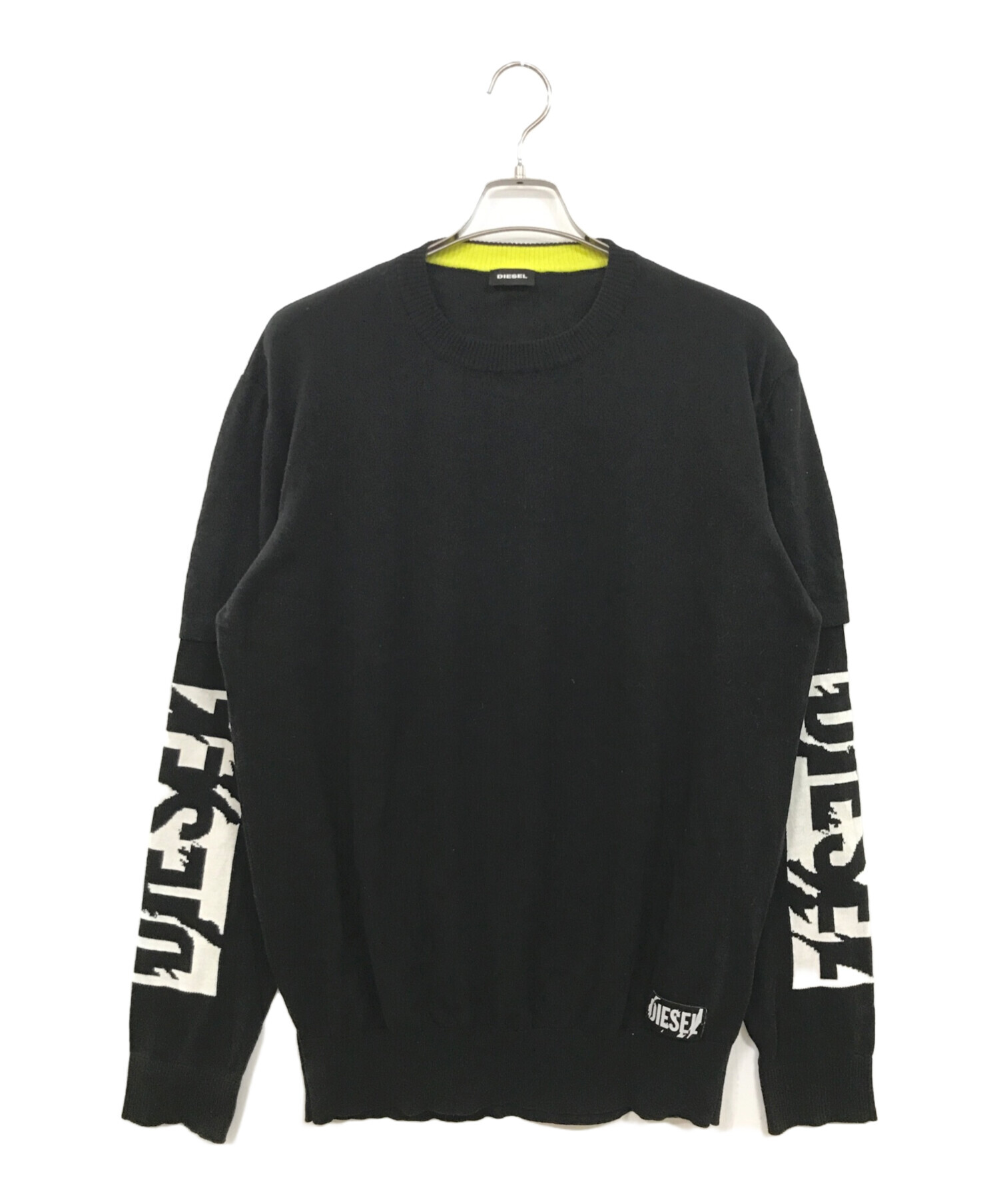 中古・古着通販】DIESEL (ディーゼル) ロゴスリーブニット ブラック 