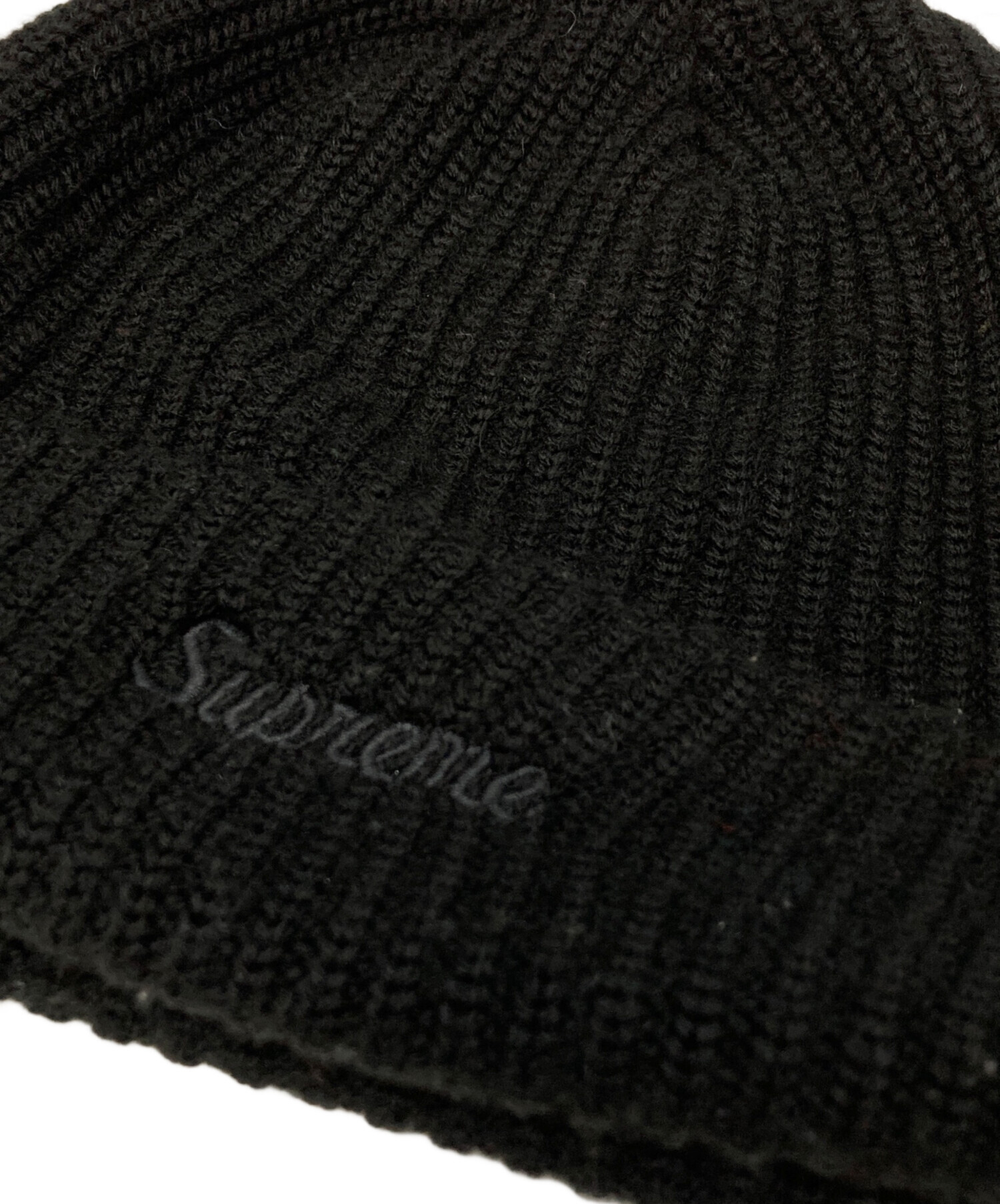 中古・古着通販】SUPREME (シュプリーム) ロゴ刺繍ニット帽 ブラック