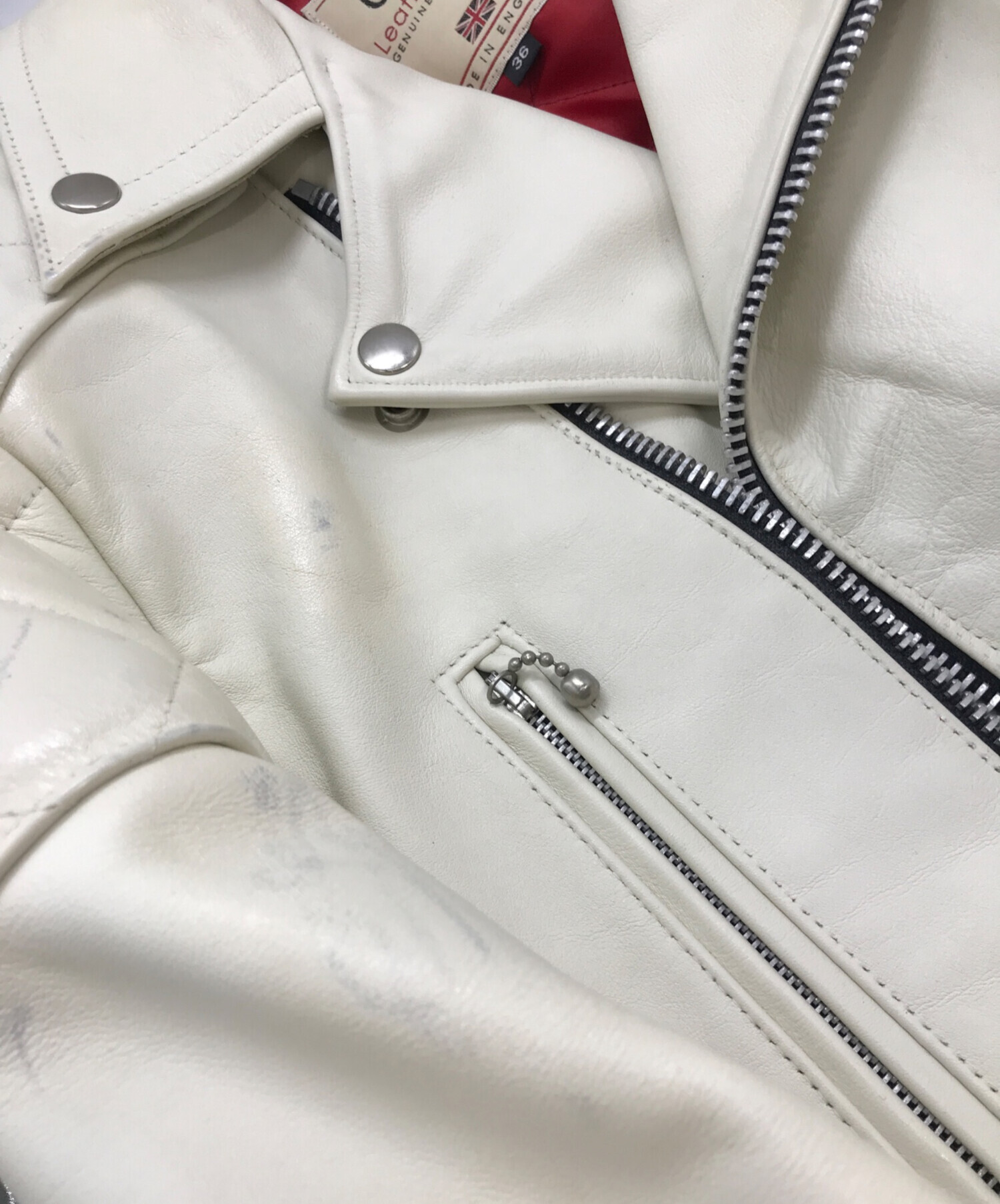 中古・古着通販】666 (666) レザーライダースジャケット 666 ホワイト