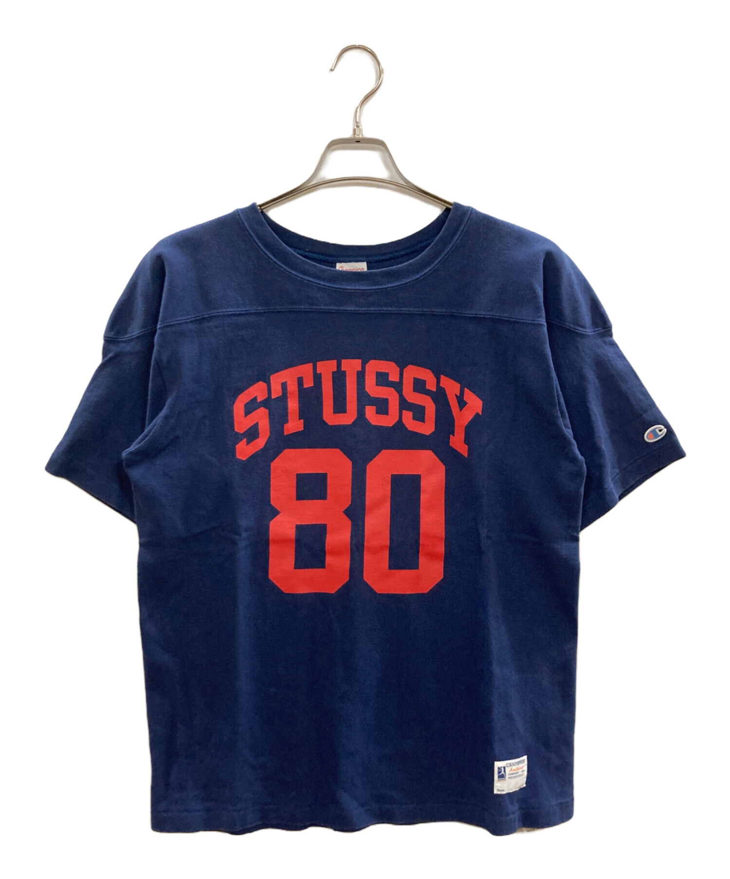 90s stussy champion tシャツ シングルステッチ 茄子紺 中古・古着通販】Champion (チャンピオン) stussy (ステューシー) T
