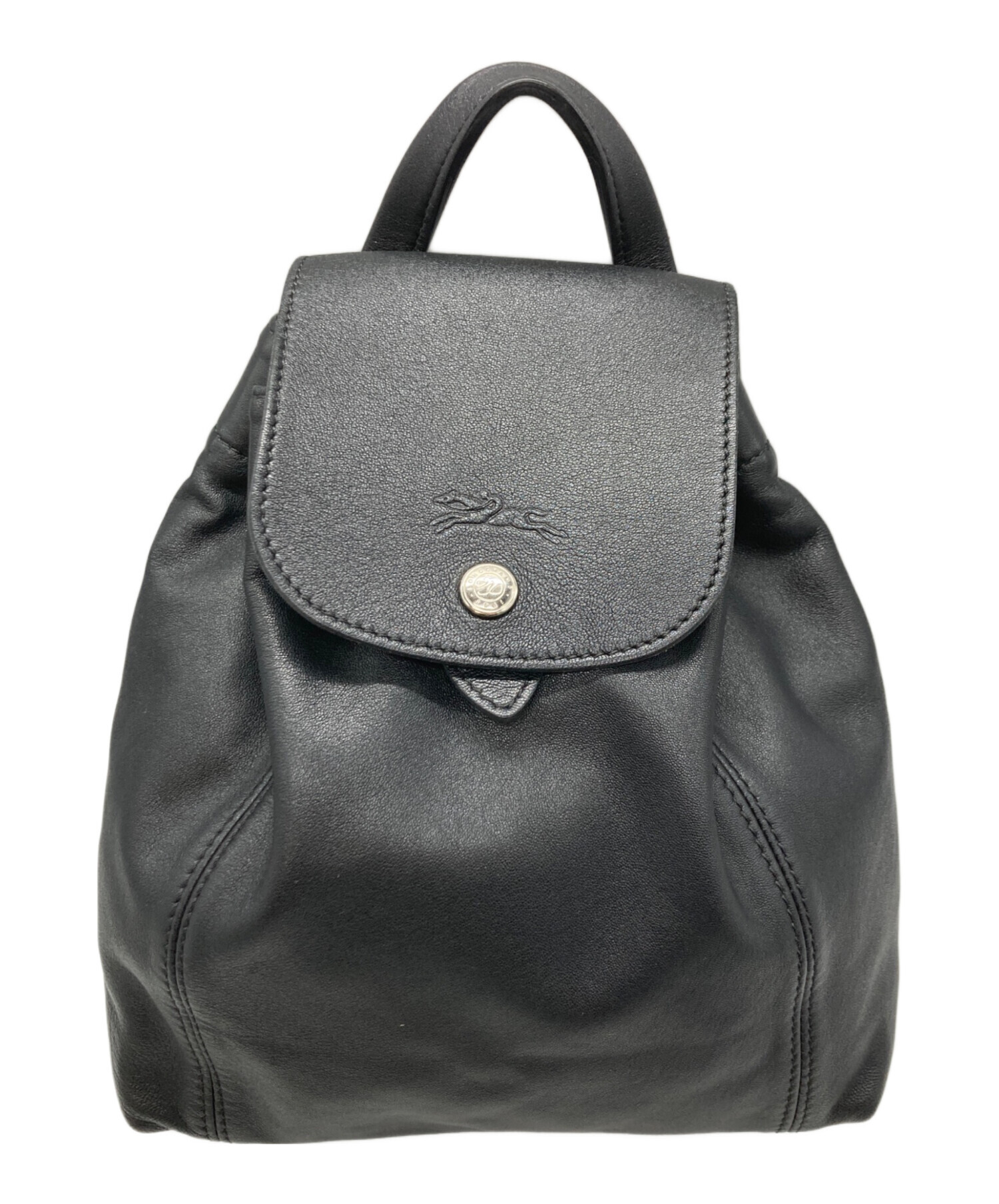 LONGCHAMP ブラックレザー リュック 中古・古着通販】LONGCHAMP (ロンシャン) LE PLIAGE CUIR バックパック