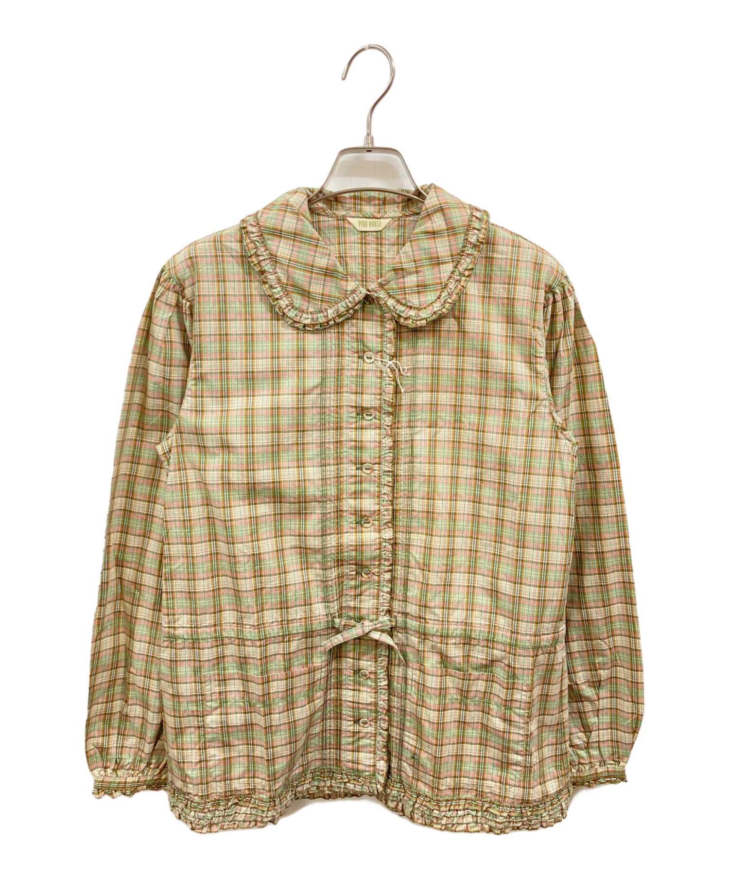 PINK HOUSE フリル付きチェックシャツ