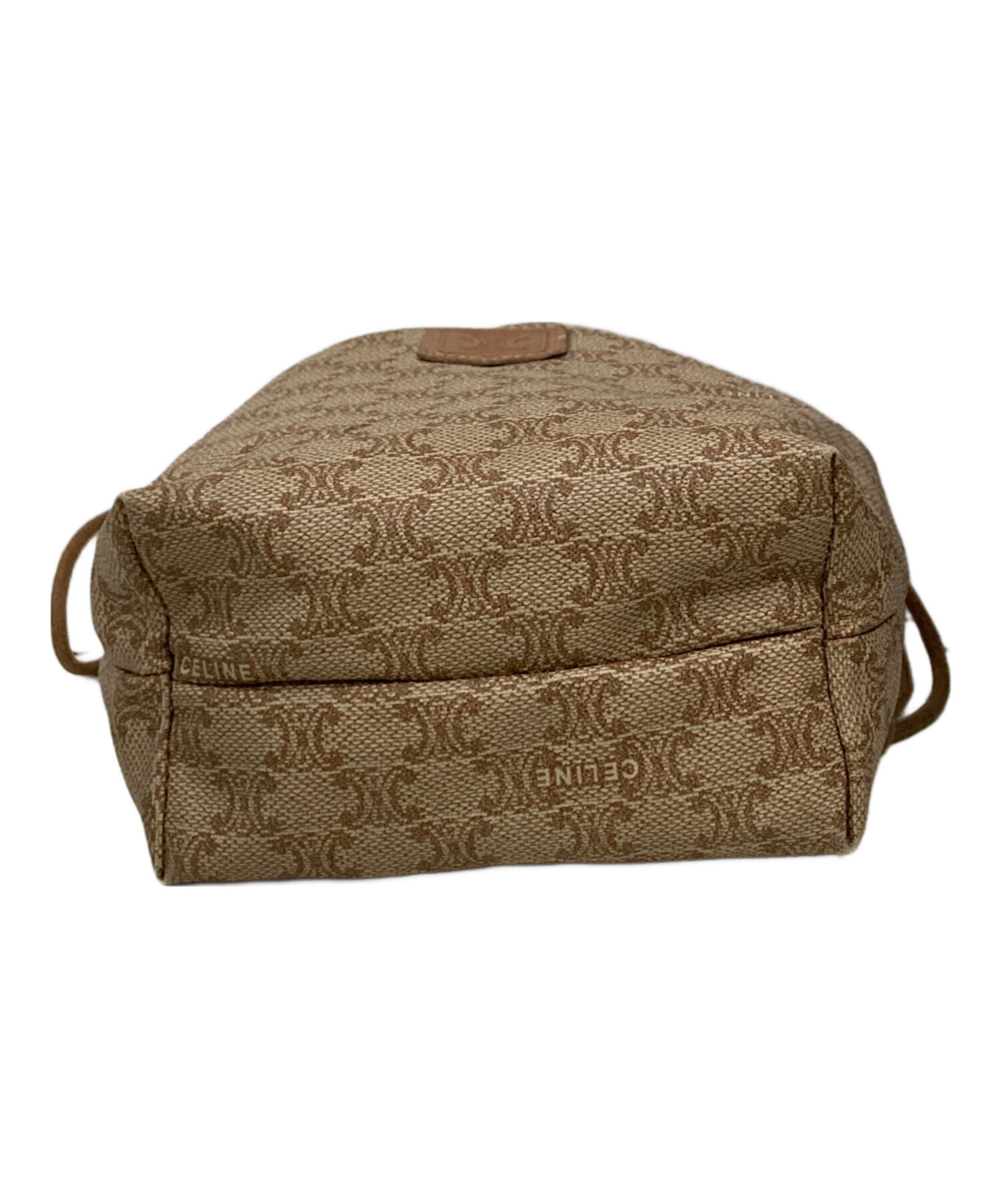 美品☆ CELINE セリーヌ 巾着バッグ ポーチ マカダム柄 トリオンフ 極美品✨セリーヌ 巾着 ポーチ マカダム柄 PVC トリオンフ レザー 極美品◎