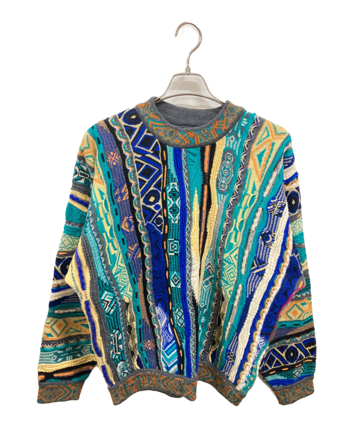 中古・古着通販】Coogi (クージー) 3Dニット クージー グレー×グリーン