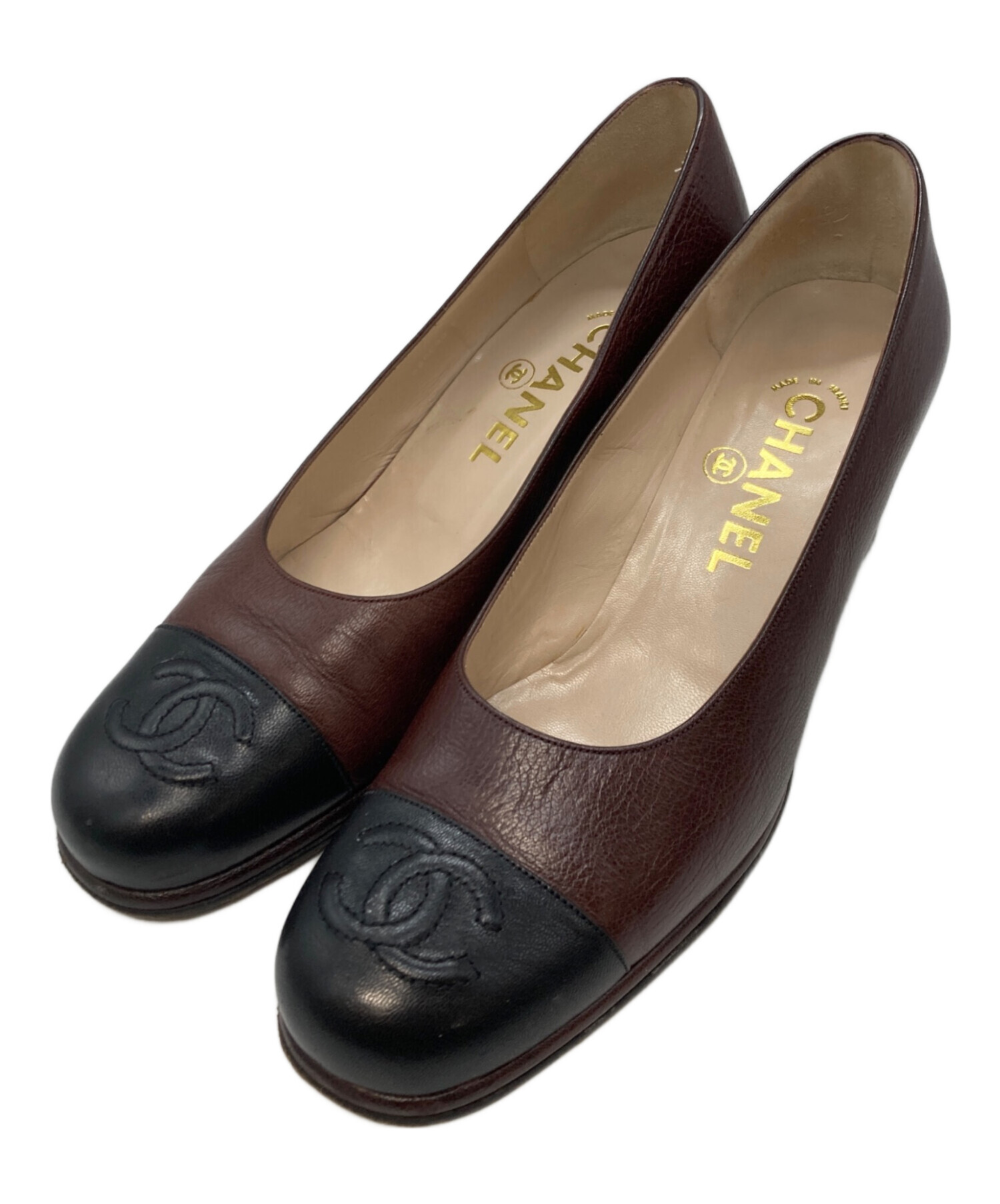 CHANEL シャネル ココシャネル レザー パンプス ブラウン ビンテージ 中古・古着通販】CHANEL (シャネル) ココマークパンプス シャネル