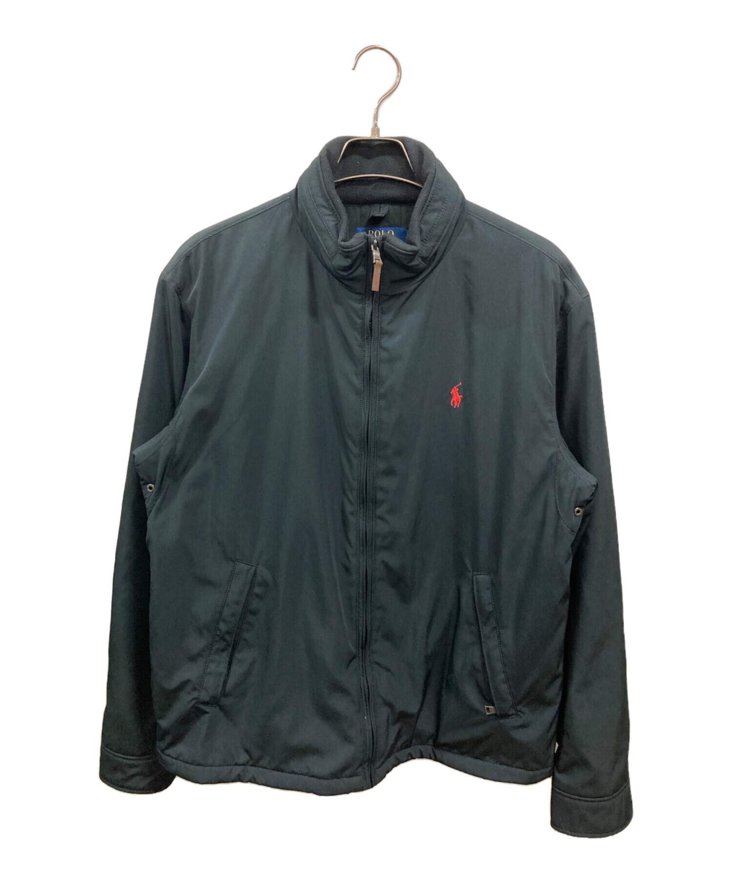 ラルフローレン　ナイロンジャケット　裏地チェック　ネイビー　ポニー刺繡　美品 ラルフローレン ナイロンジャケット 裏地チェック ネイビー