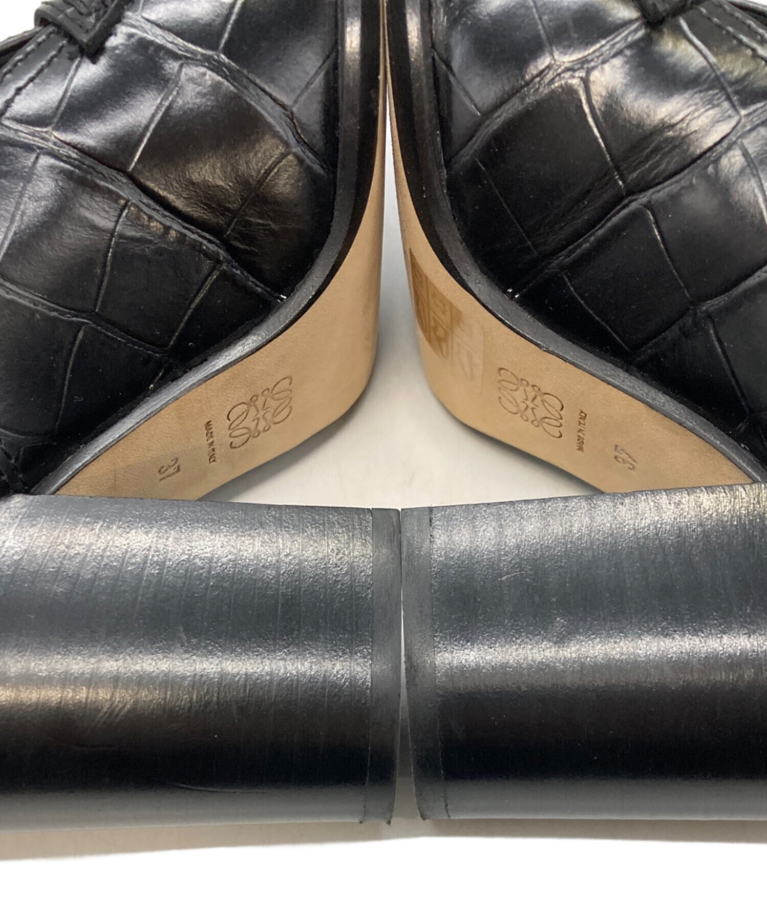 中古・古着通販】LOEWE (ロエベ) ヒールローファー ブラック サイズ:37