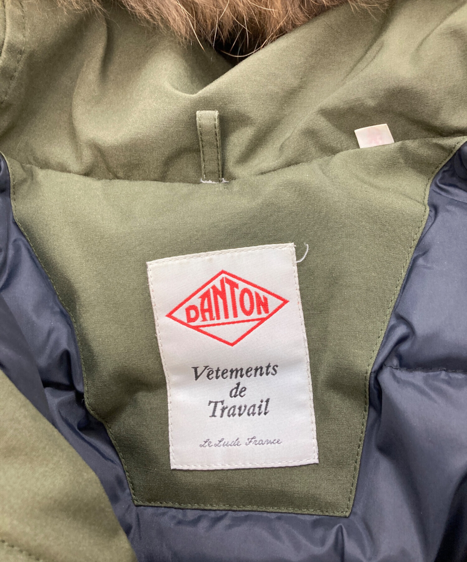 DANTON カーキ ダウンジャケット 中古・古着通販】DANTON (ダントン) ファー付ダウンジャケット カーキ