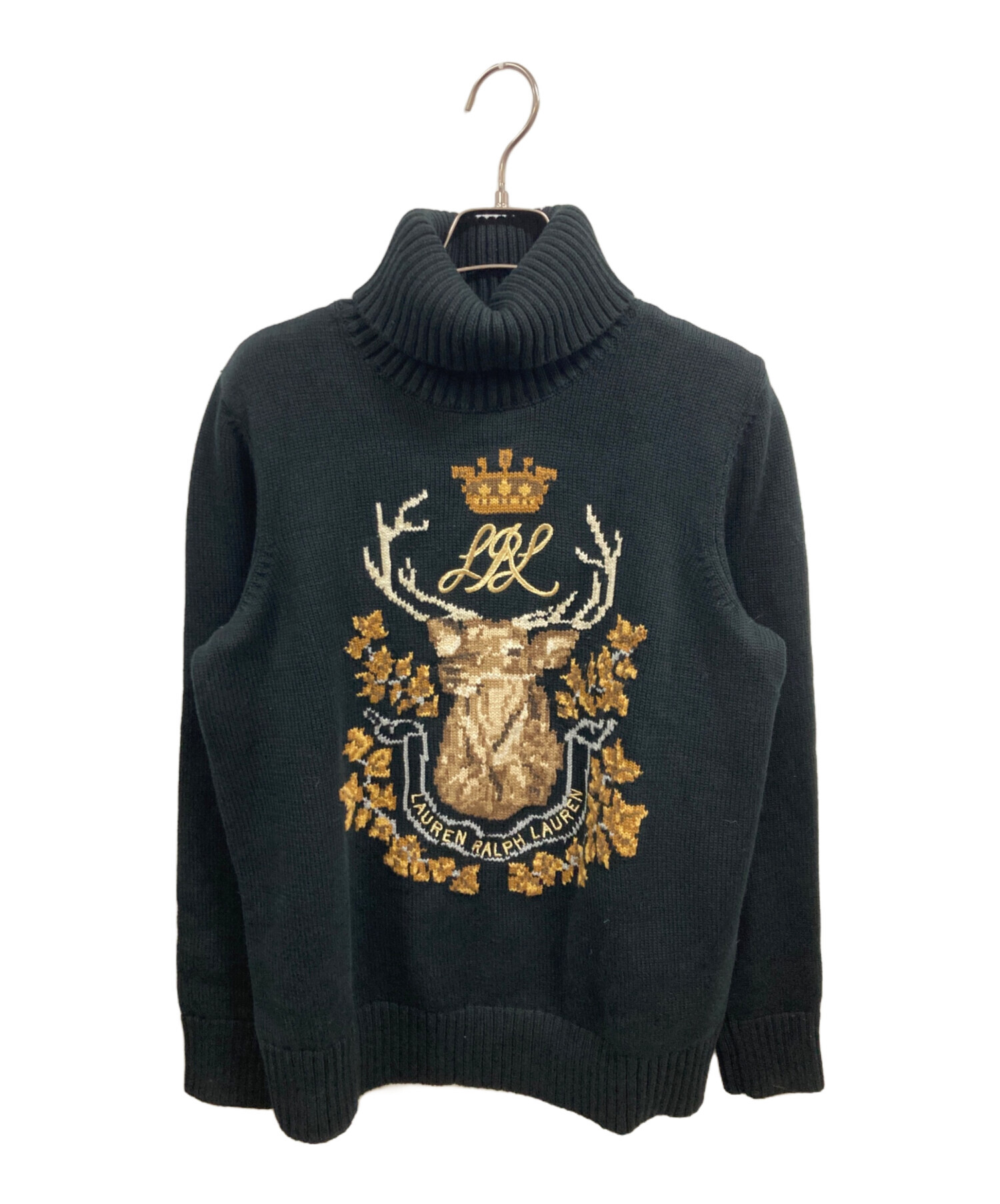 ラルフローレンスポーツ　タートルネック　刺繍　ブラック　コットン100% 中古・古着通販】LAUREN RALPH LAUREN (ローレンラルフローレン) 刺繍