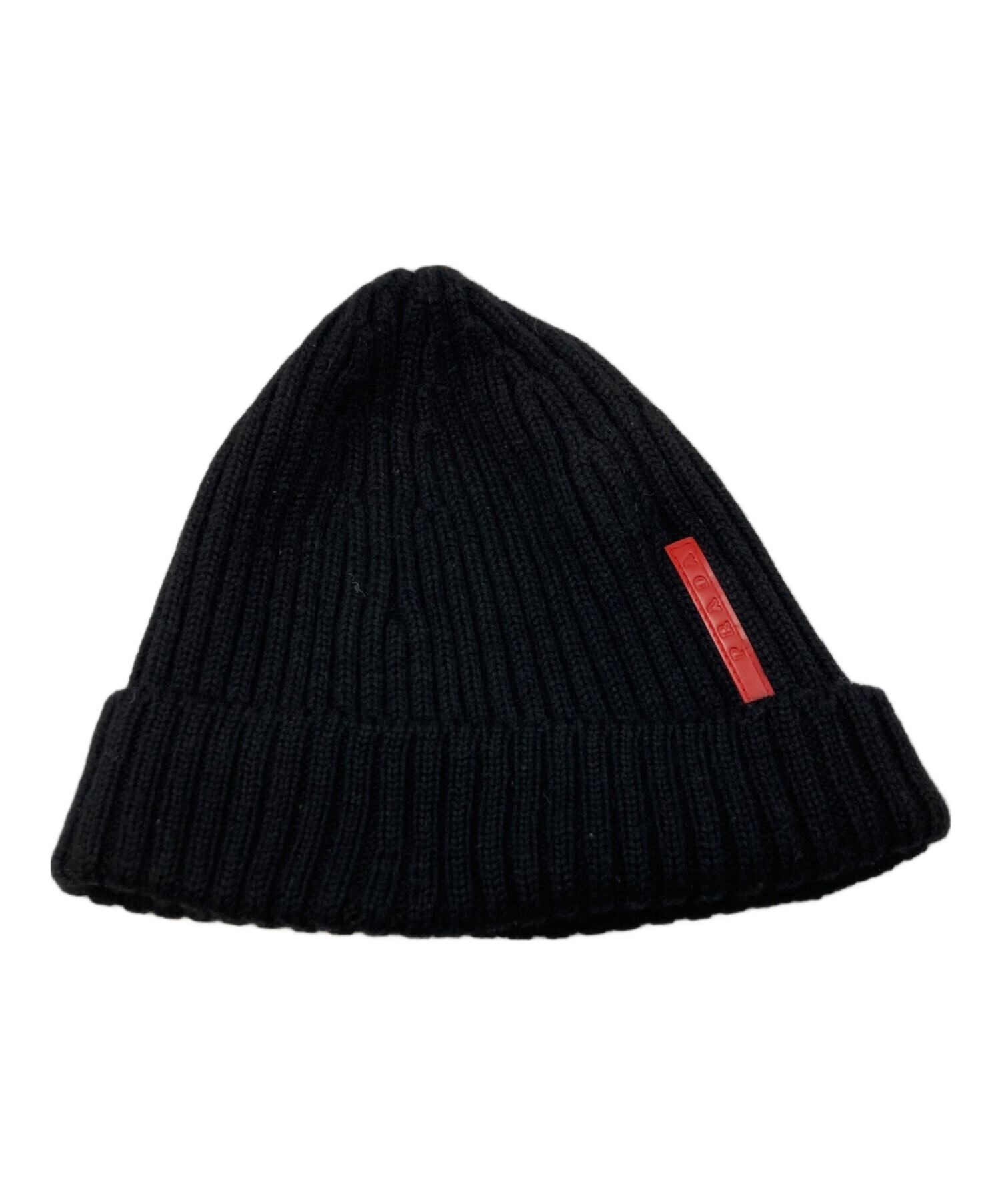 美品◎ PRADA sport アーカイブ ナイロン ニット帽 ビーニー　黒 中古・古着通販】PRADA SPORTS (プラダスポーツ) ラバーワッペンウール