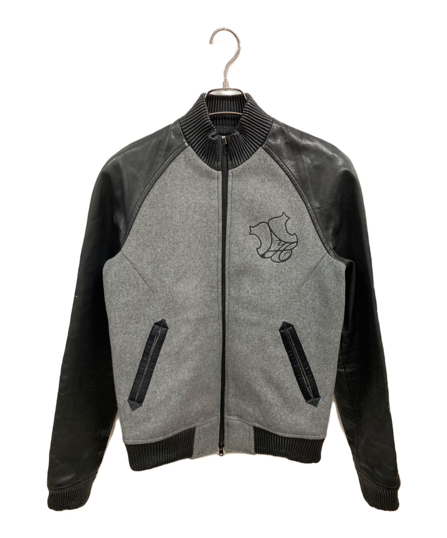 中古・古着通販】HEATH (ヒース) 袖レザースタジャン ブラック×グレー