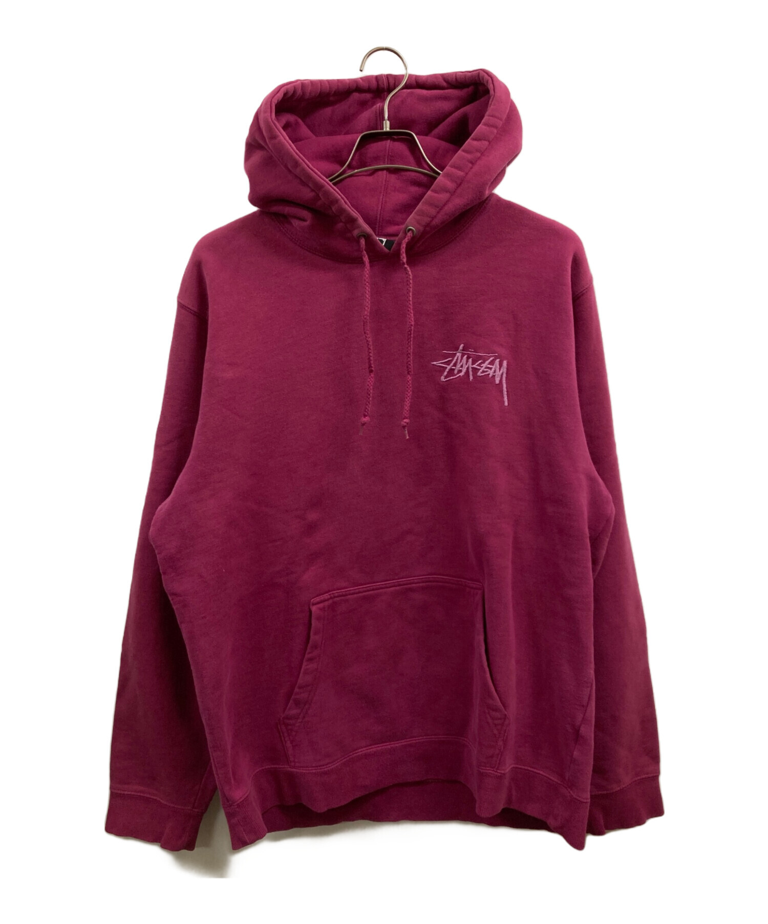 【STUSSY】パープルロゴ刺繍　裏起毛　プルオーバーパーカー stussy (ステューシー) 刺繍ロゴプルオーバーパーカー パープル サイズ