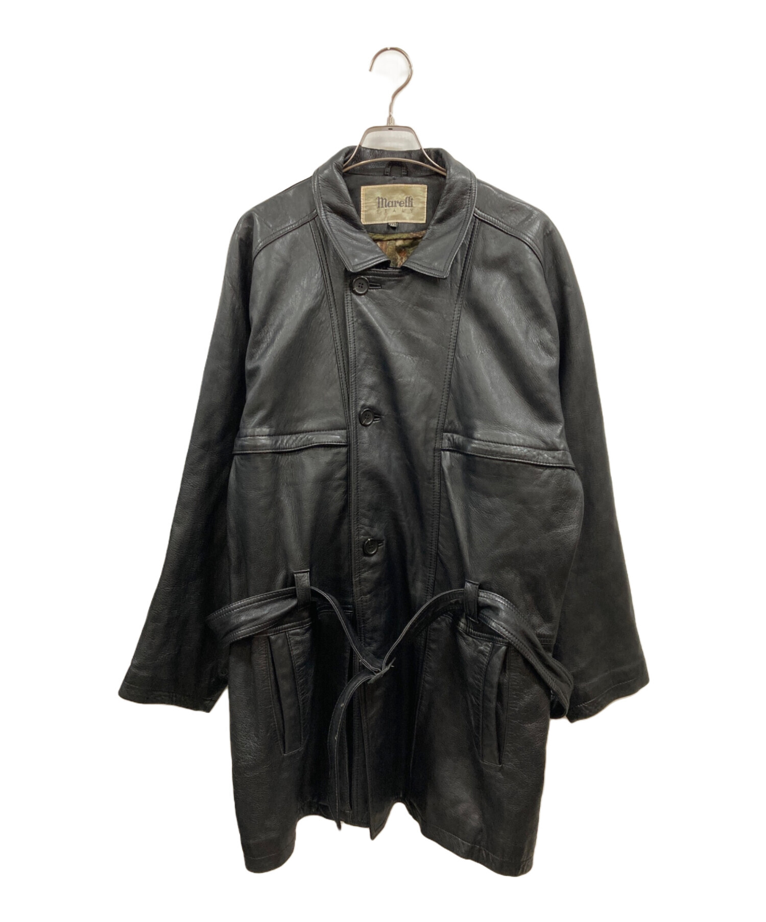 中古・古着通販】MARELLI (マレリ) 裏地総柄ラムレザーコート ブラック
