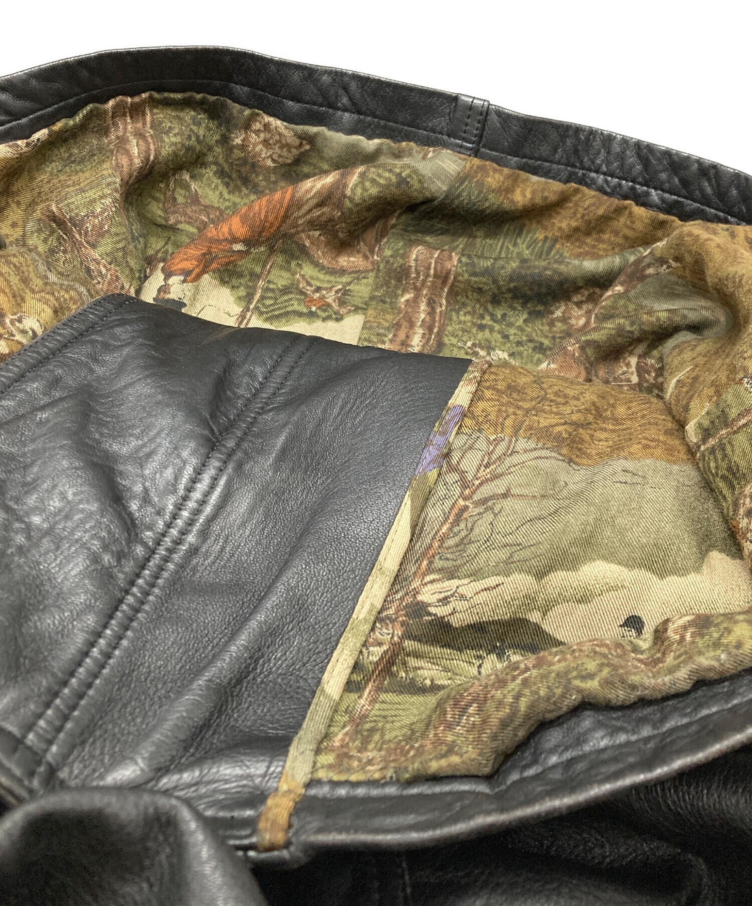中古・古着通販】MARELLI (マレリ) 裏地総柄ラムレザーコート ブラック 