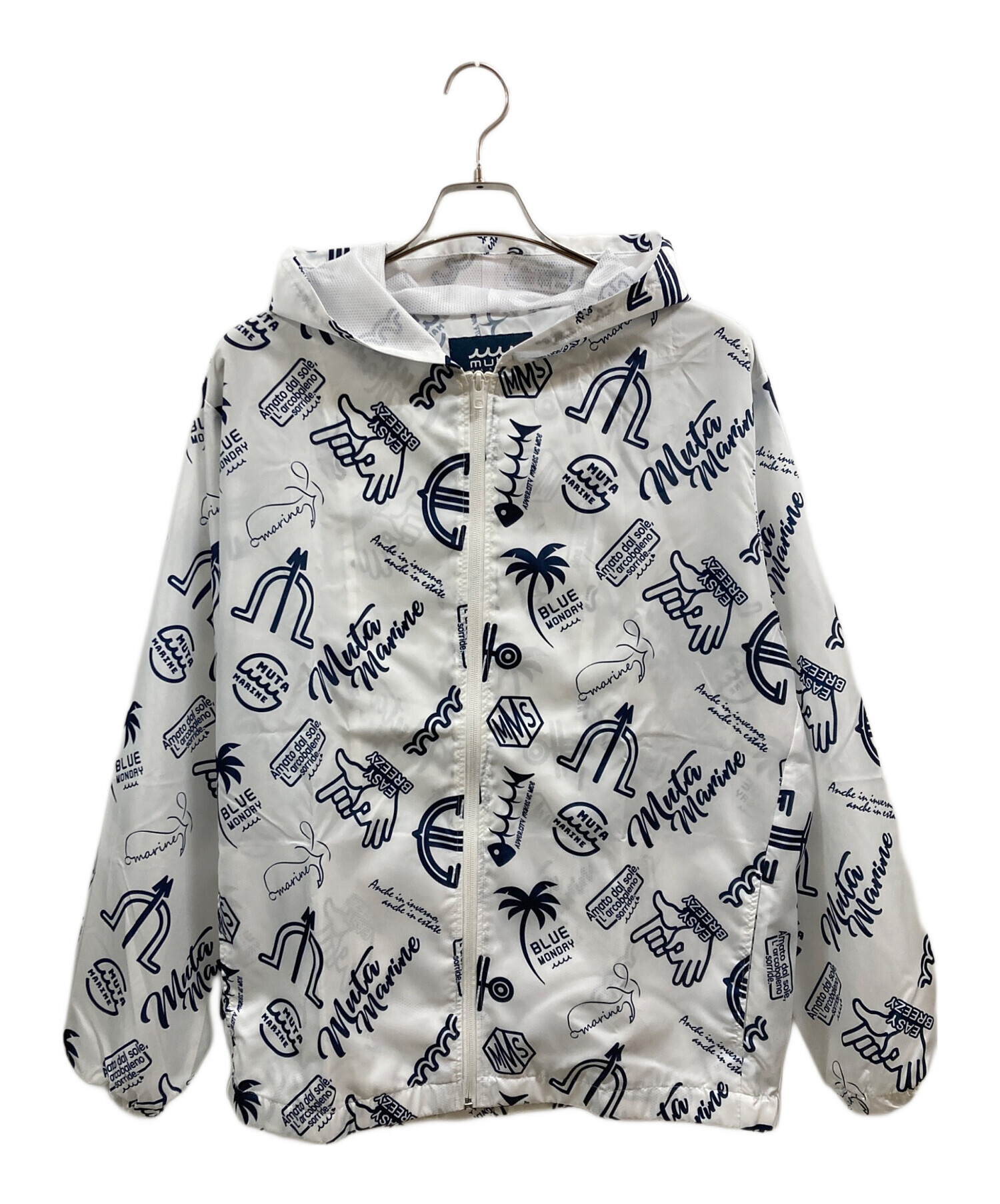 muta MARINE フーデッドパーカー ジャケット 刺繍ロゴ 白×黒 0 中古・古着通販】muta MARINE (ムータマリン) ランダムロゴ ジップ