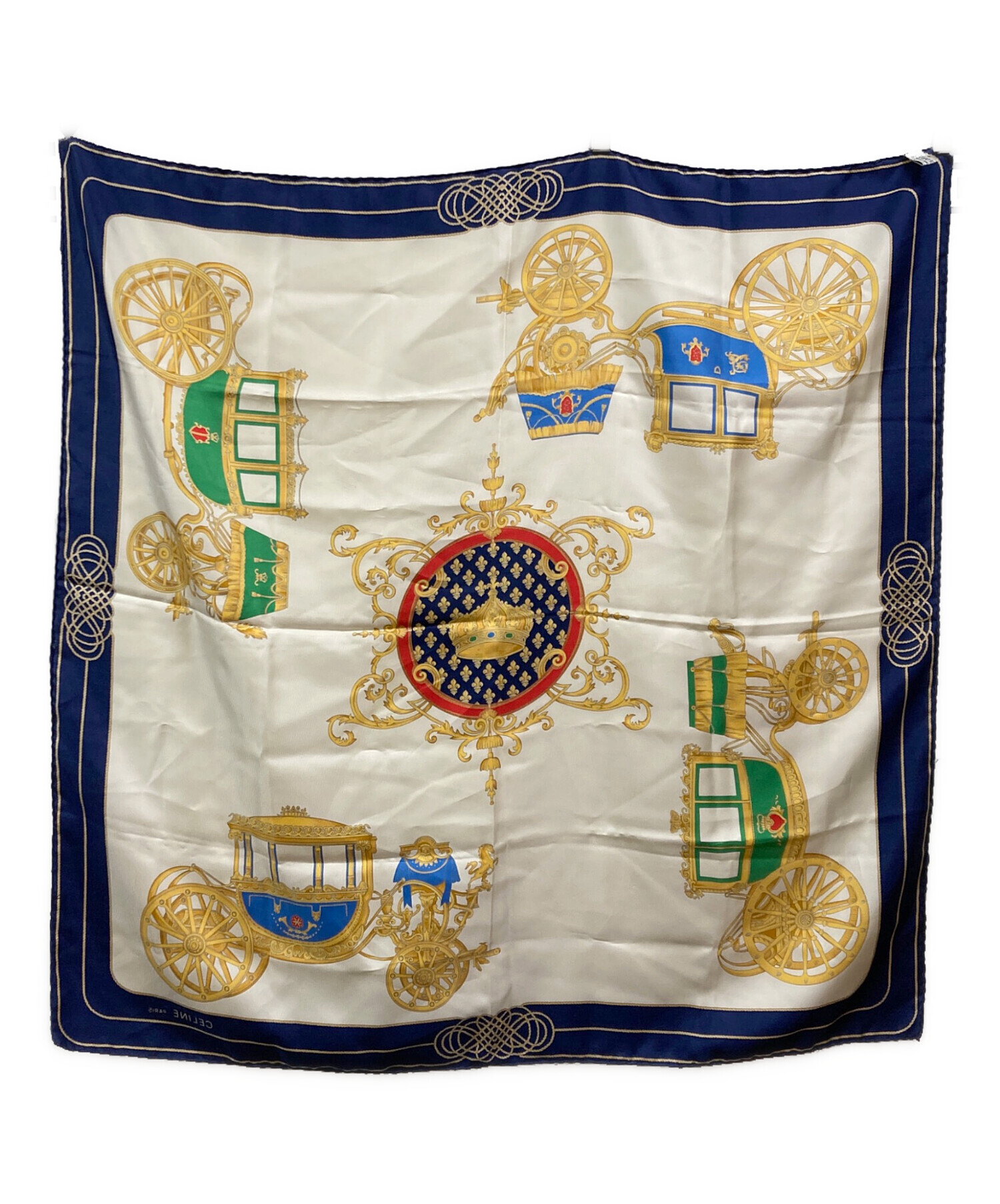 中古・古着通販】CELINE (セリーヌ) シルクスカーフ ネイビー×ホワイト