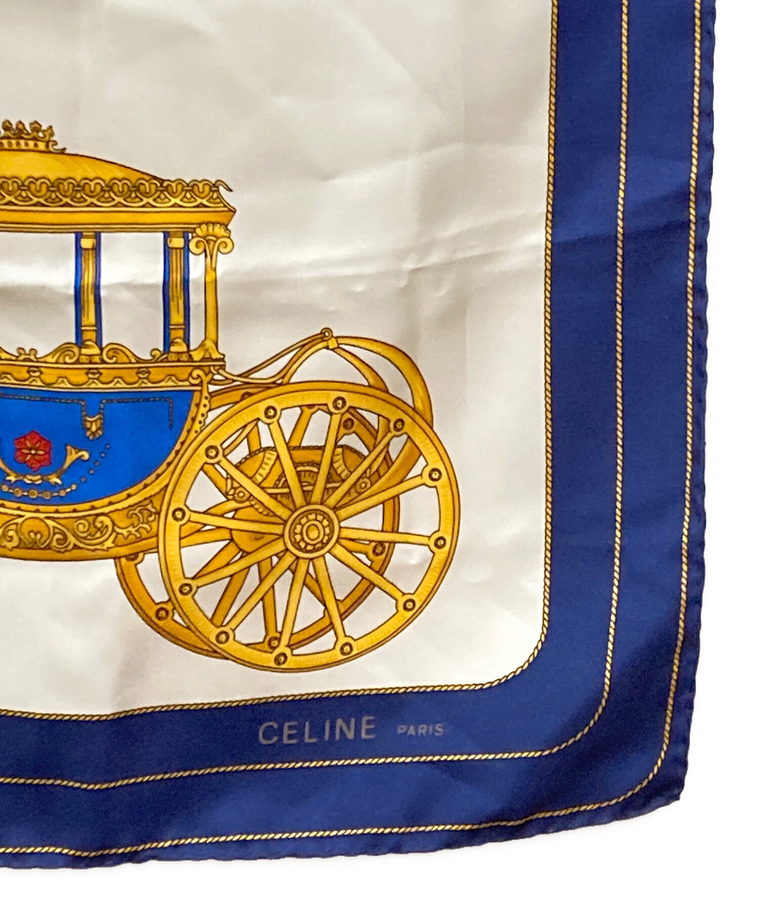 CELINE シルクスカーフ　85x85cm　新品　未使用 中古・古着通販】CELINE (セリーヌ) シルクスカーフ ネイビー×ホワイト