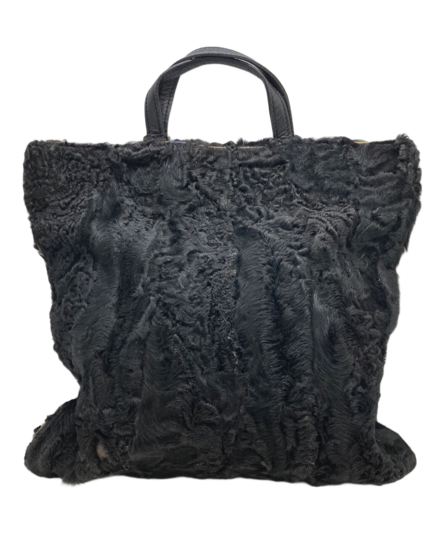 中古・古着通販】LOEWE (ロエベ) ミンクファーハンドバッグ ブラック 