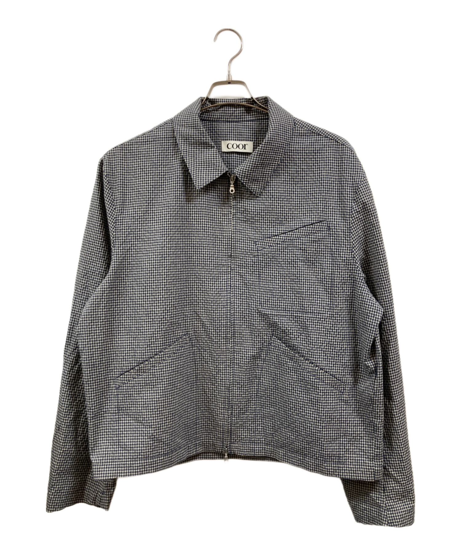 中古・古着通販】COOR (クアー) Micro Check Shirt Zip-Up ブルー
