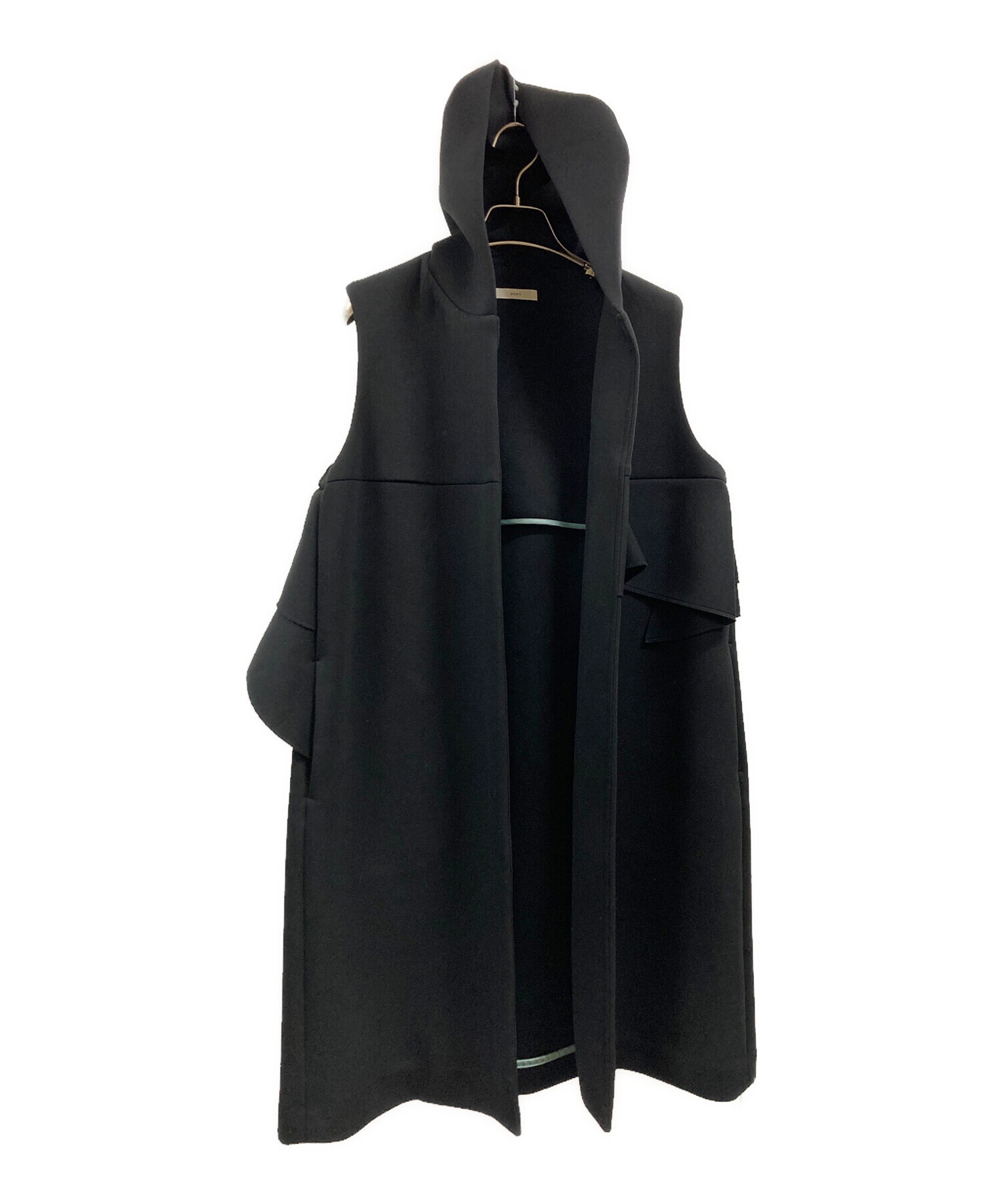 K78 美品 F ヨリ フード ボンディングロング ジレ ブラック レディース 中古・古着通販】YORI (ヨリ) ボンディングロングジレ ブラック サイズ