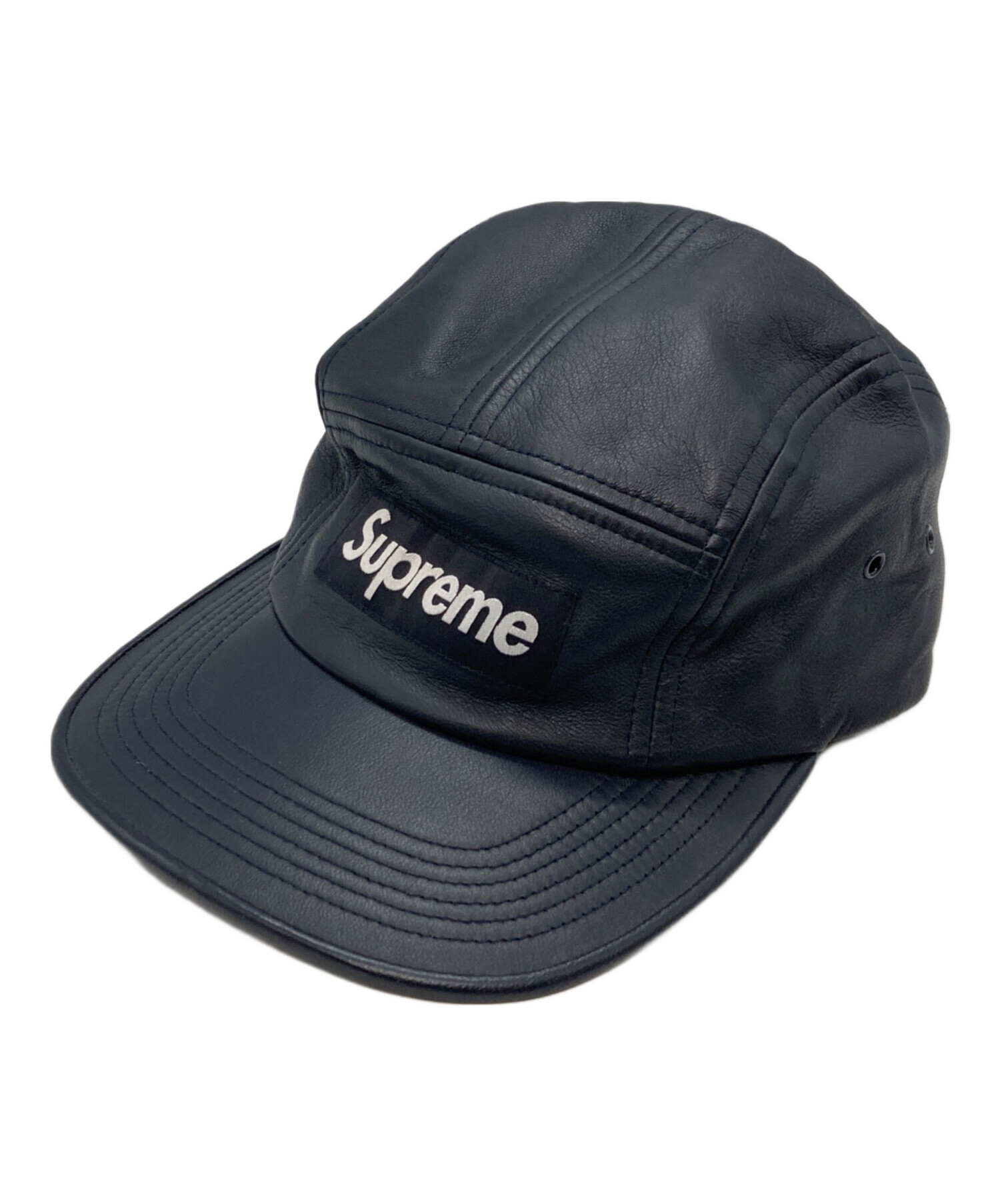 中古・古着通販】SUPREME (シュプリーム) LEATHER CAMP CAP ブラック