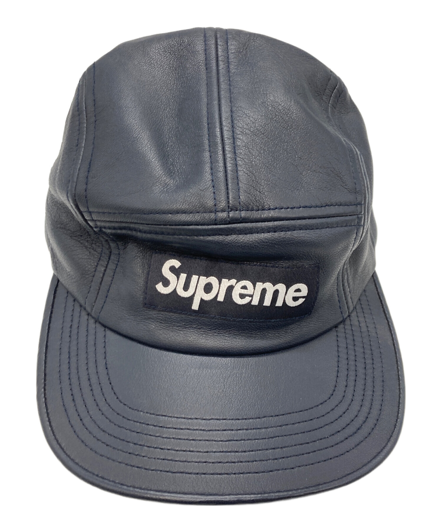 中古・古着通販】SUPREME (シュプリーム) LEATHER CAMP CAP ブラック