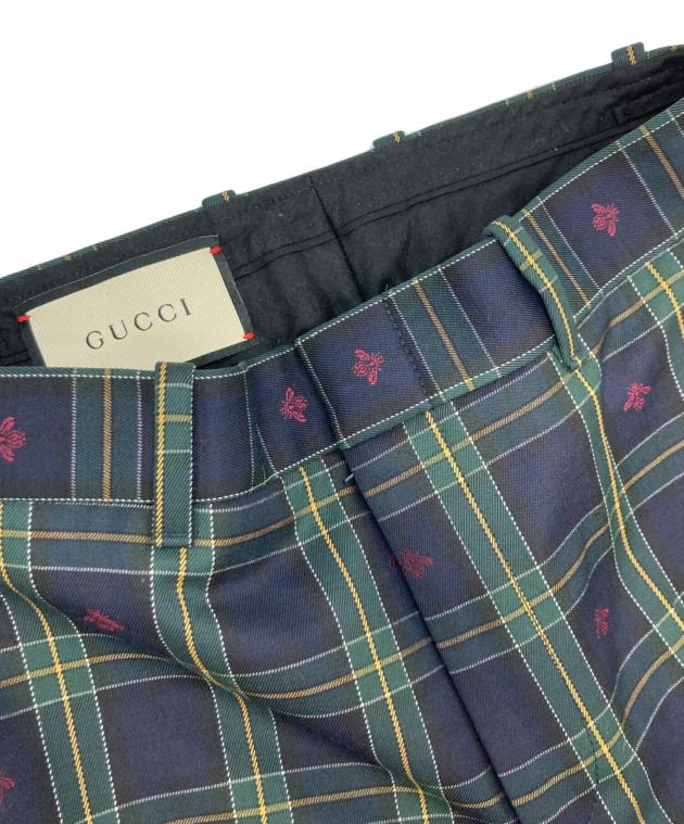 中古・古着通販】GUCCI (グッチ) チェックスラックス ネイビー