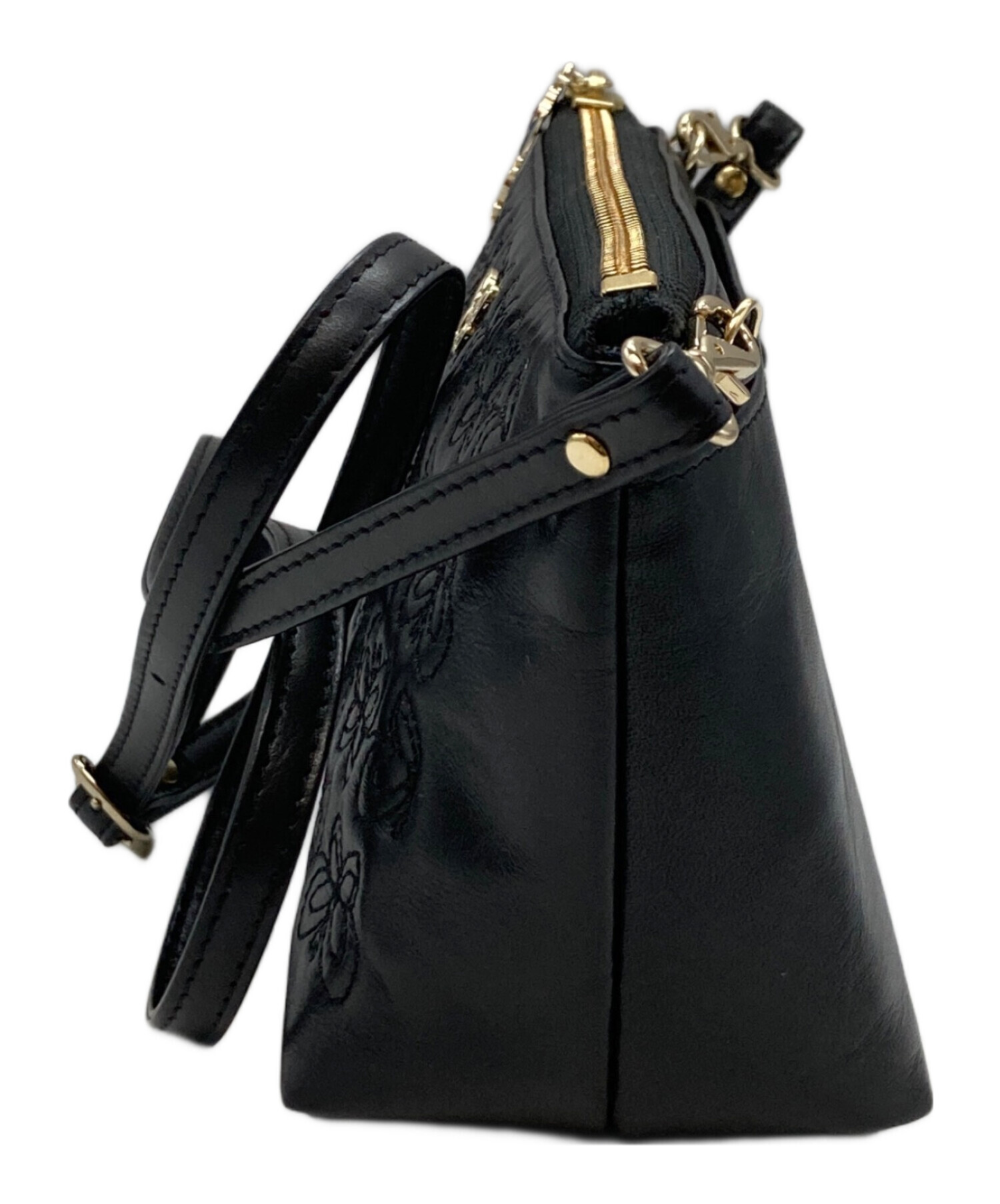 【激レア】新品ANNA SUI アナスイショルダーバッグ ブラック　レザーy2k 激レア】新品ANNA SUI アナスイショルダーバッグ ブラック レザーy2k
