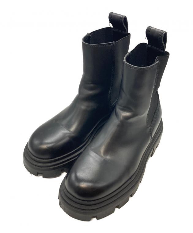 靴シューズ 新品ZARAトラックソール厚底コンバットZIPレザーブーツ40