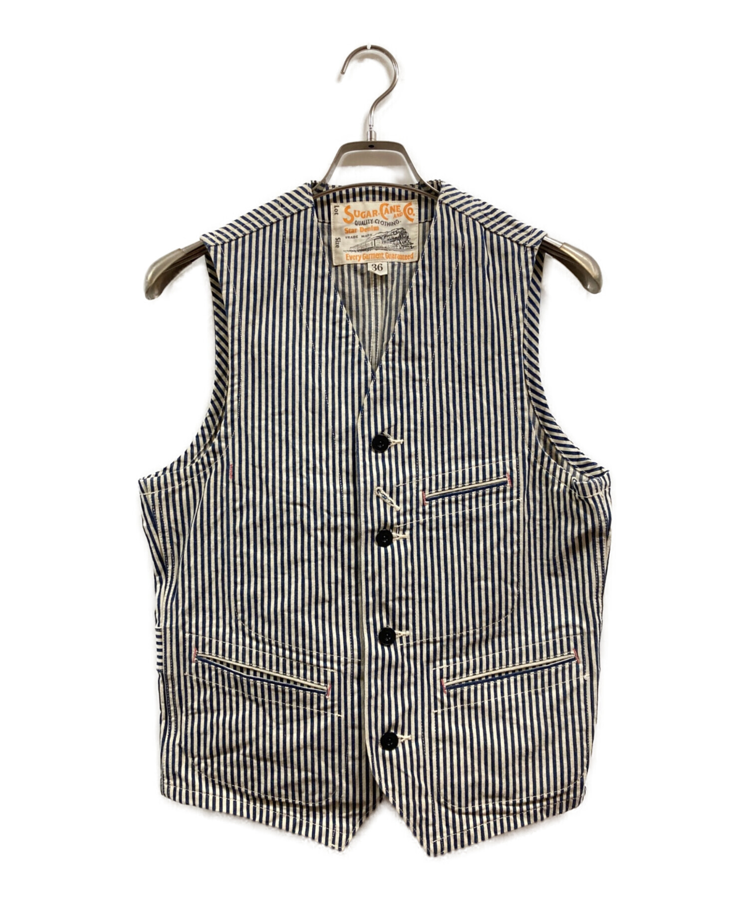 ☆美品☆ SUGAR CANE シュガーケーン ストライプワークベスト 36 中古・古着通販】SUGAR CANE (シュガーケーン) 11オンス ヒッコリー