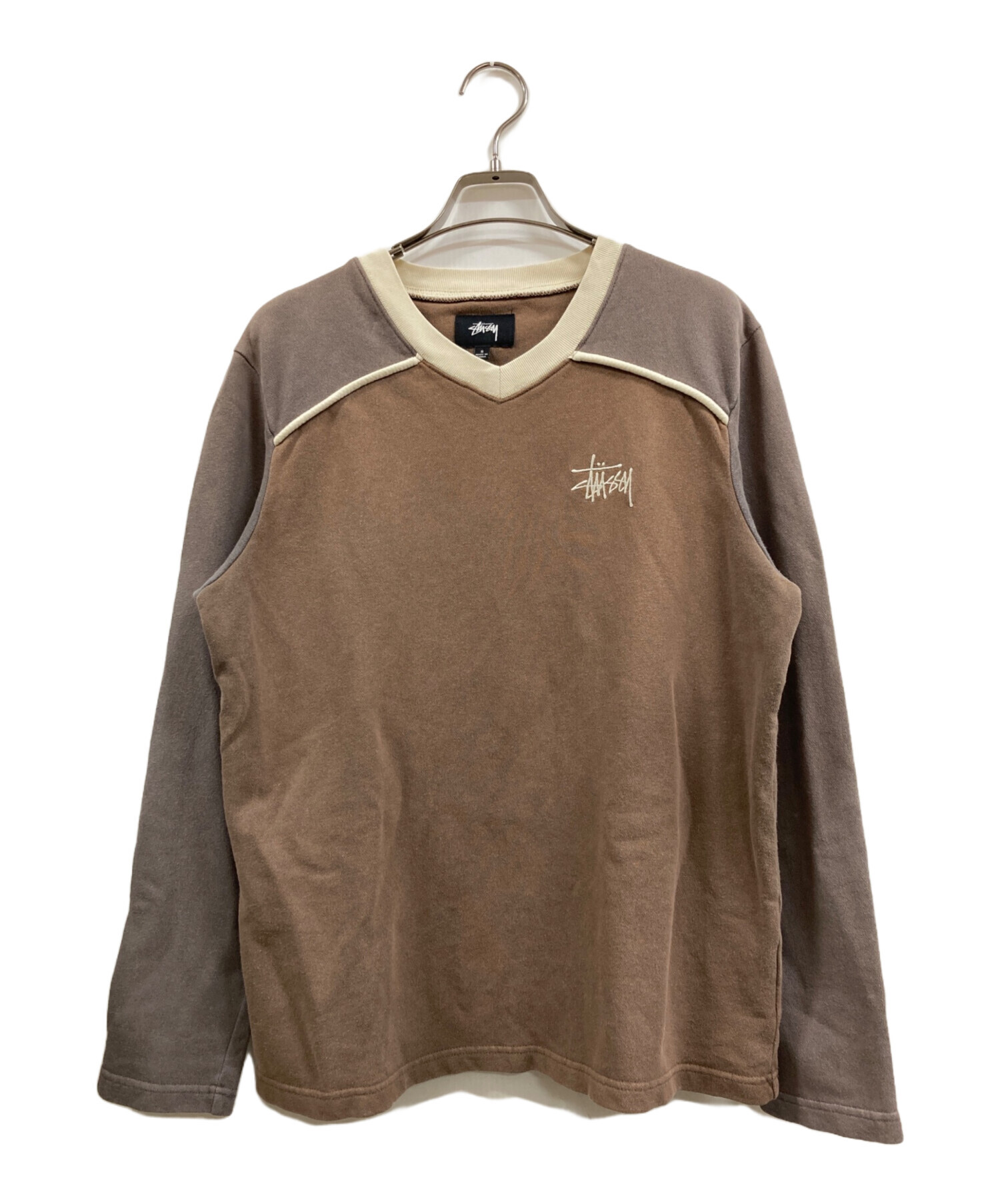 old Stussy ブラウン Vネック トレーナー Lサイズ 中古・古着通販】stussy (ステューシー) Panel V Neck LS Tee ブラウン