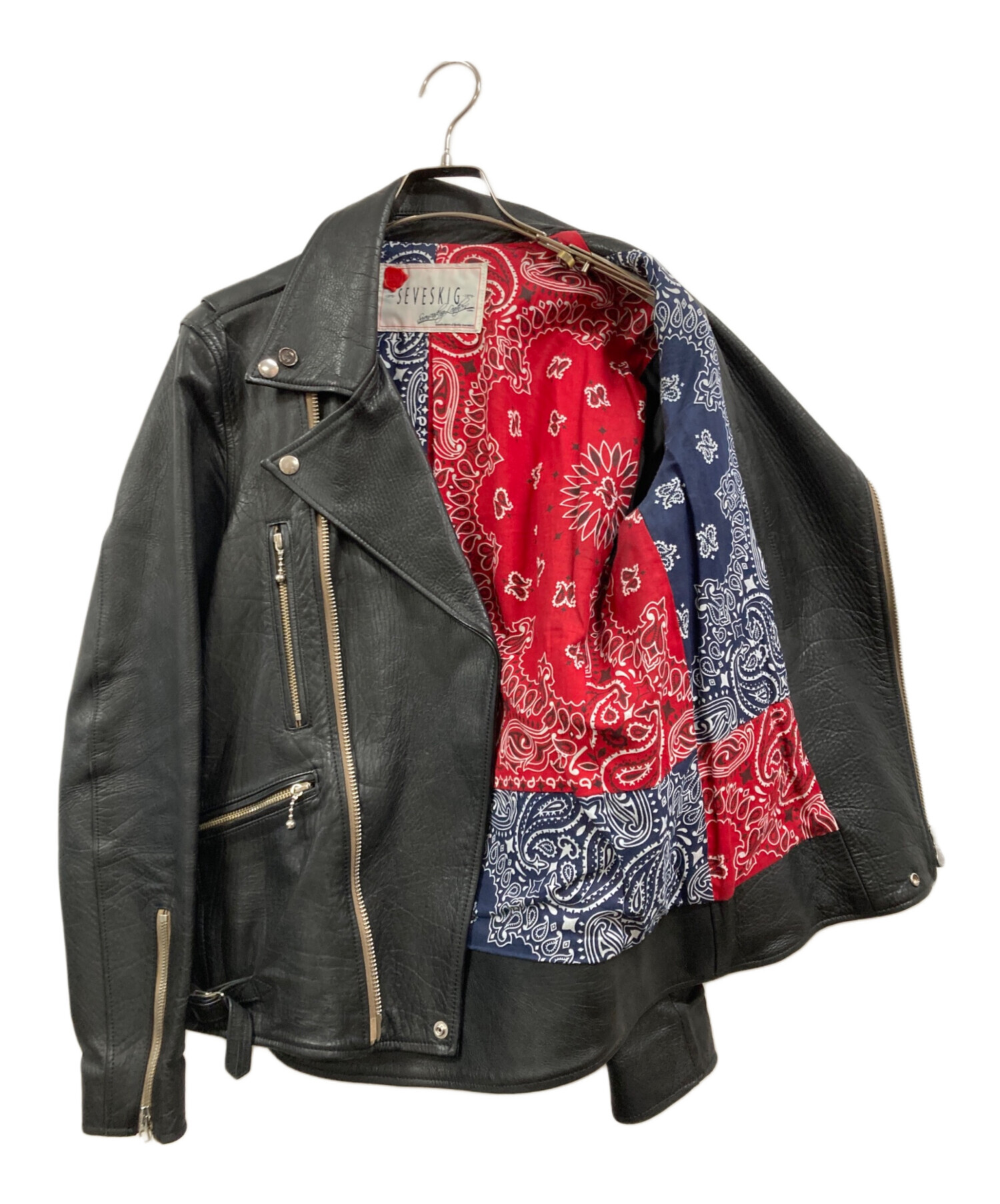 SEVESKIG レザートラックジャケット 中古・古着通販】SEVESKIG (セヴシグ) CALF COLOR RIDERS JACKET