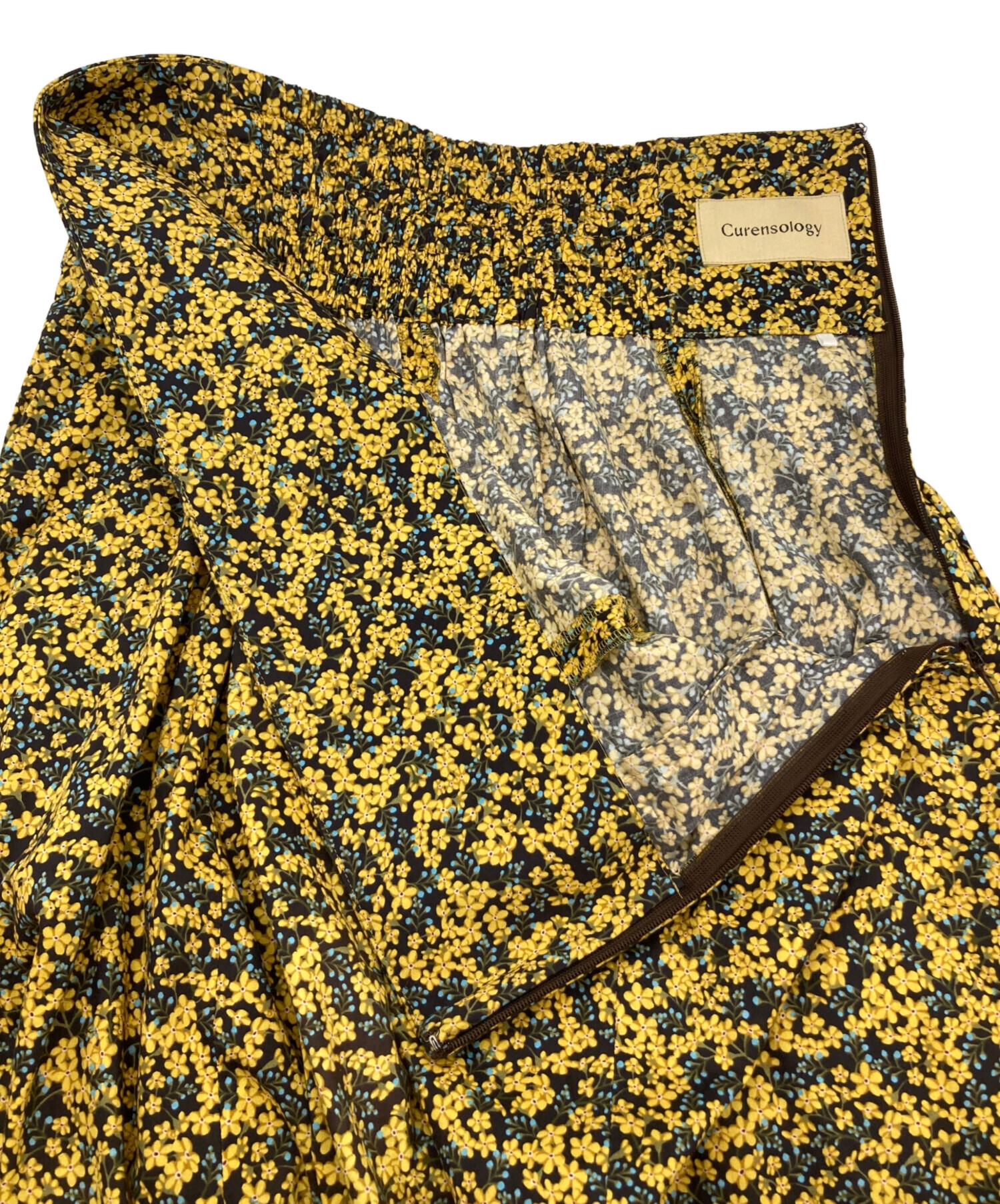 【美品】Curensology / リバティ Liberty スカート リバティ LIBERTY フレアスカート パネル 切替 日本製 花柄 プリント