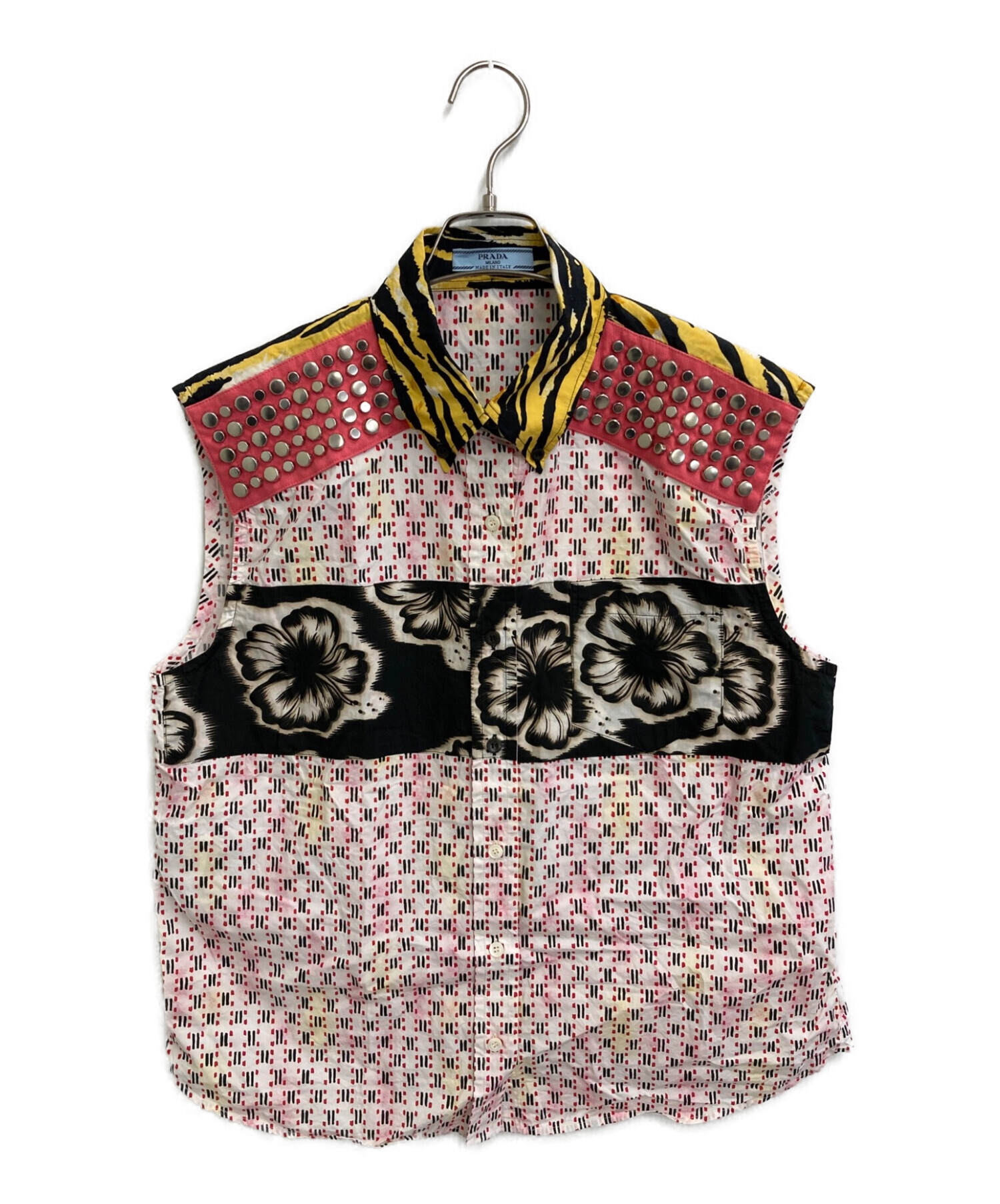 中古・古着通販】PRADA (プラダ) ノースリーブスタッズシャツ ホワイト  