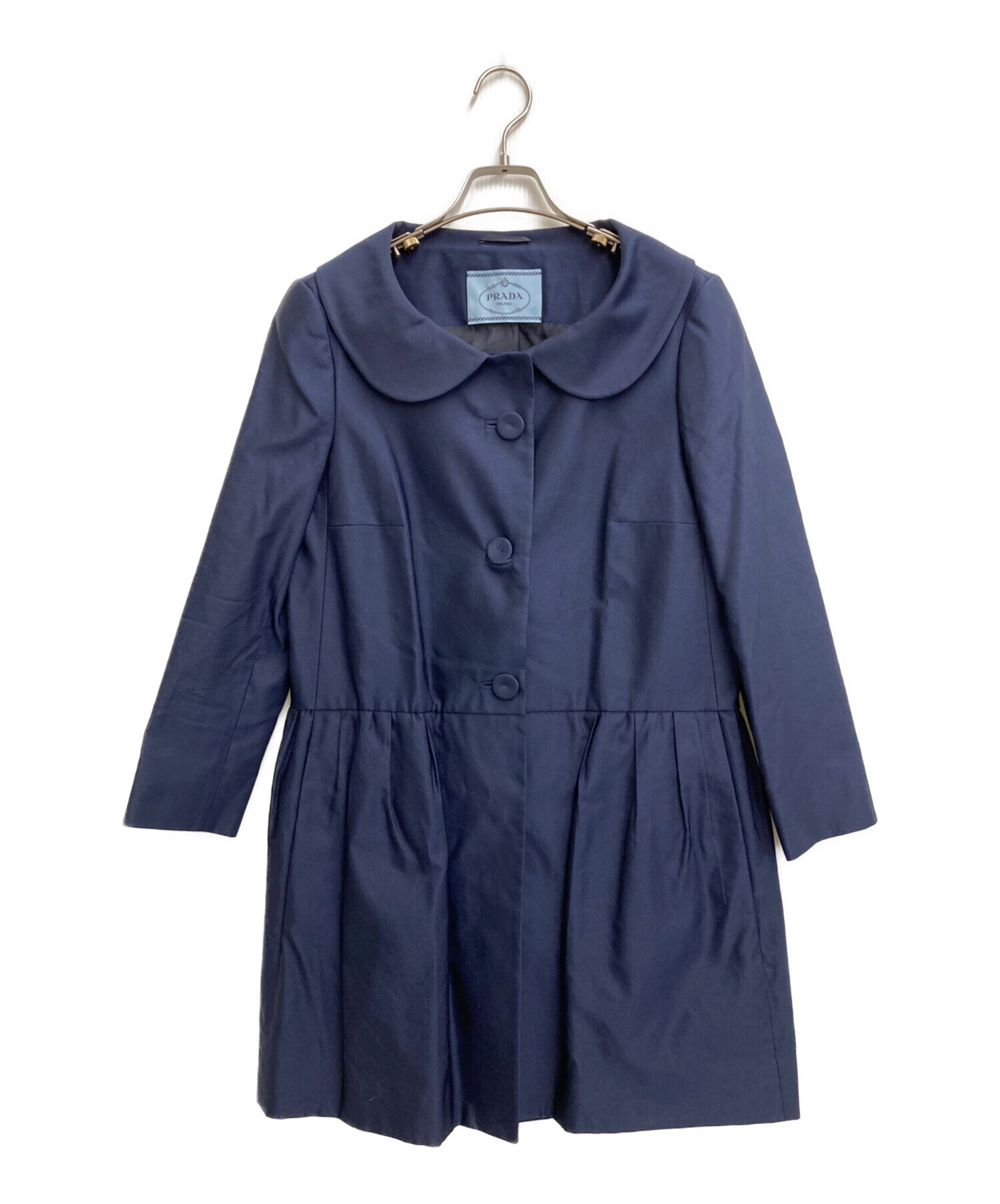 中古・古着通販】PRADA (プラダ) 丸襟タックロングコート ネイビー