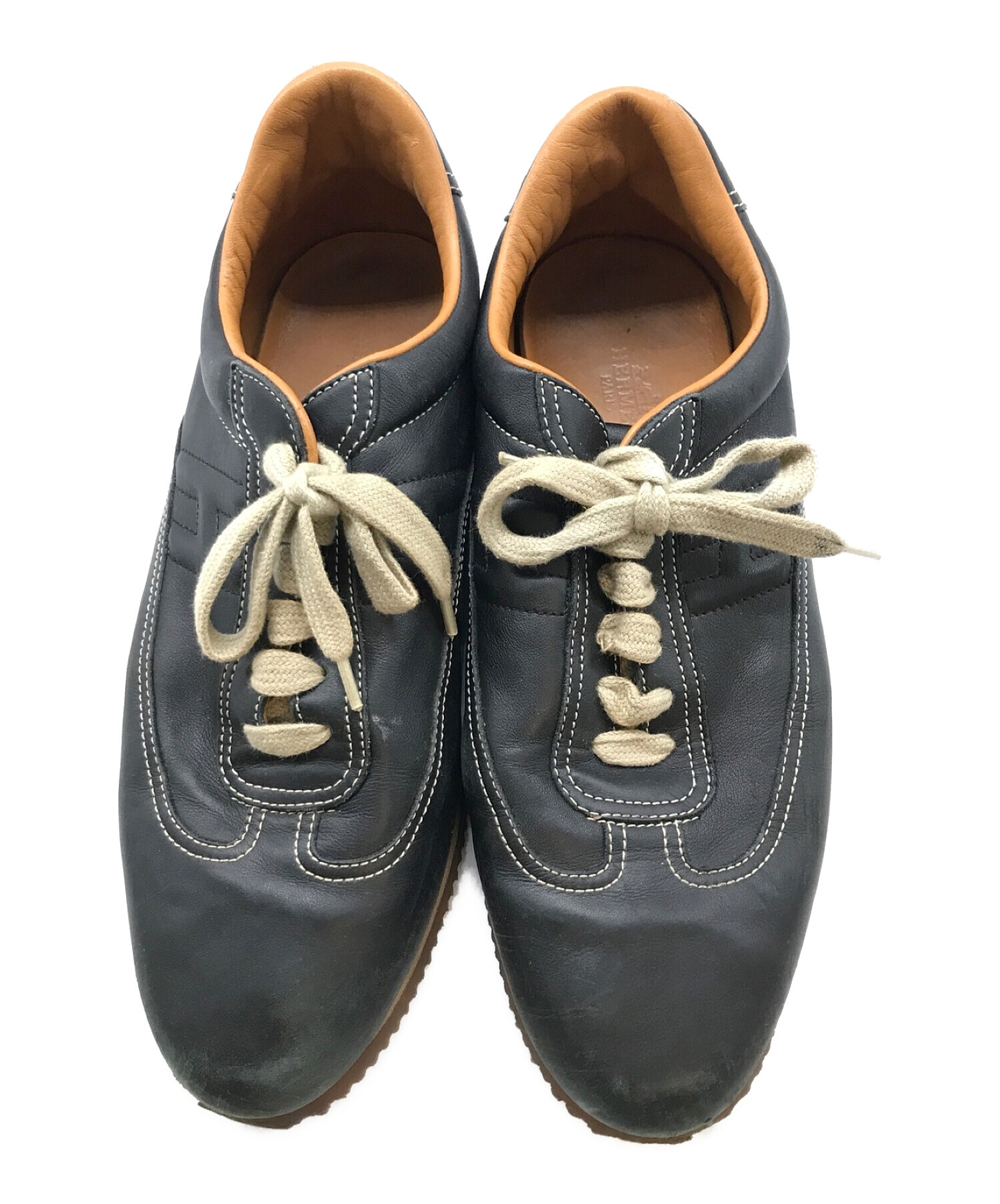 【新品】エルメス HERMES クイック レザースニーカー ブラック系 43 HERMES エルメス クイック レザー シューズ スニーカー ブラック系