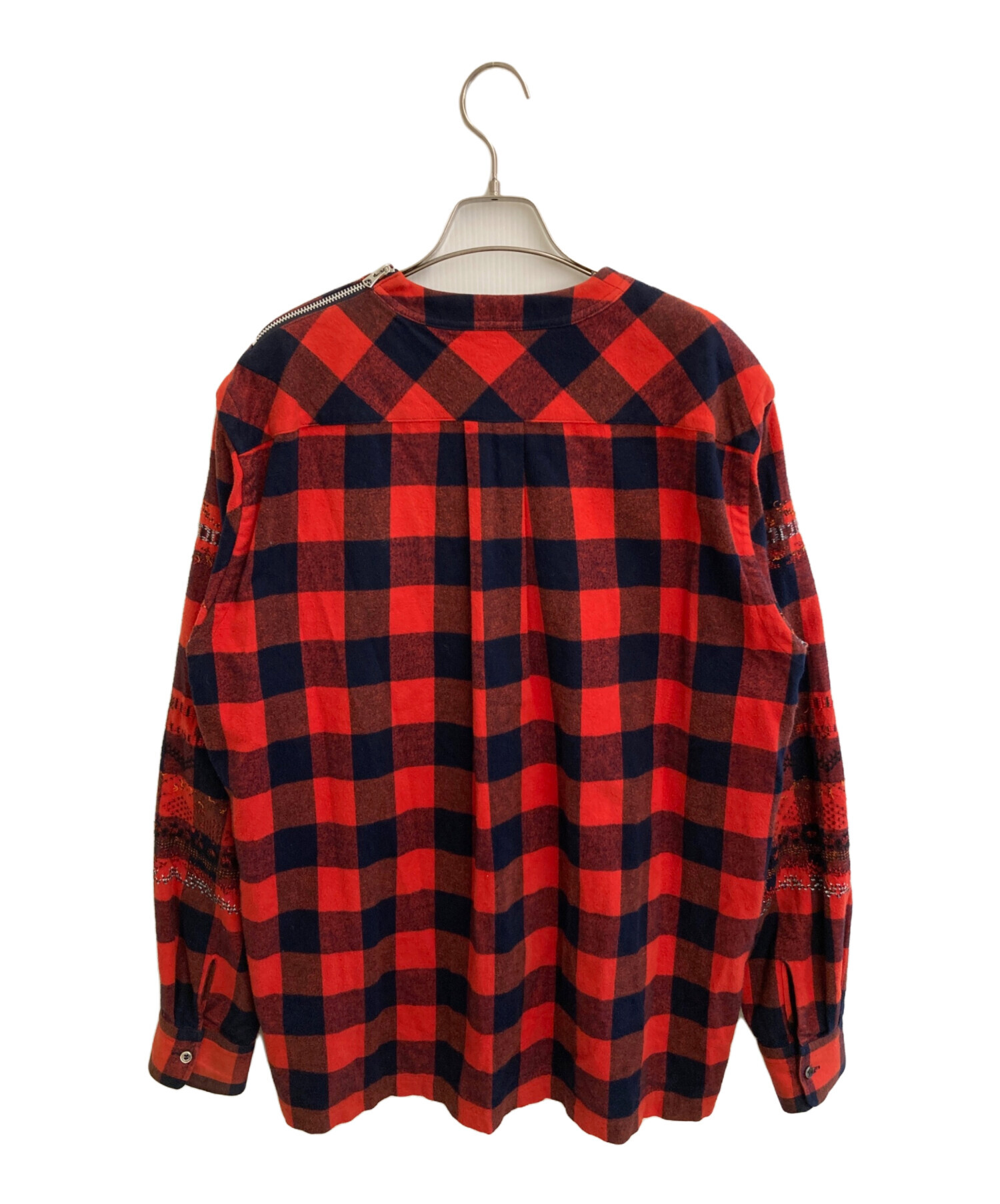 名作 sacai チェック柄 長袖ネルシャツ 中古・古着通販】sacai (サカイ) プルオーバーチェックシャツ レッド