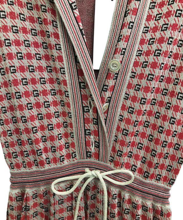 中古・古着通販】GUCCI (グッチ) ニットワンピース レッド×ベージュ