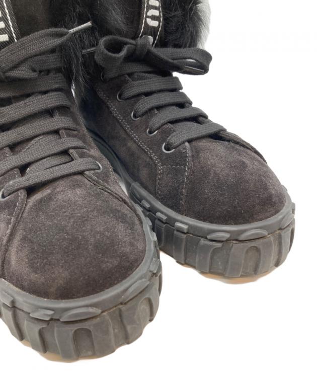 【美品】MIU MIU ハイカットスニーカー 黒 名東】【MIUMIU】ミュウミュウ ハイカットスニーカー 黒