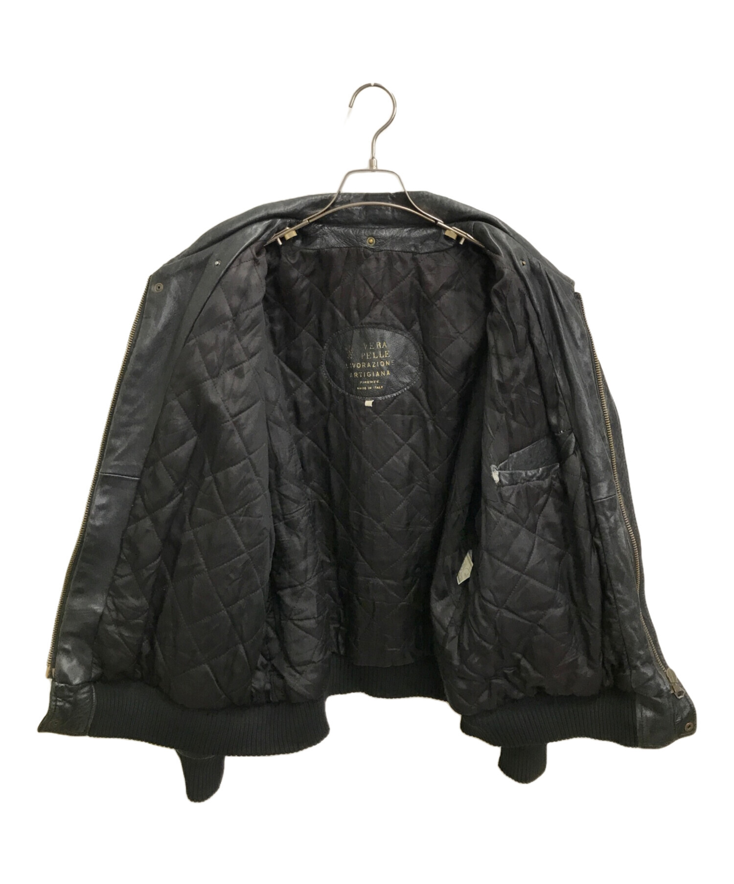 【イタリア製 VERA PELLE レザーブルゾン MA-1タイプ XL 54】 イタリア製レザージャケット🇮🇹 VERA PELLE イタリアの伝統的なめし
