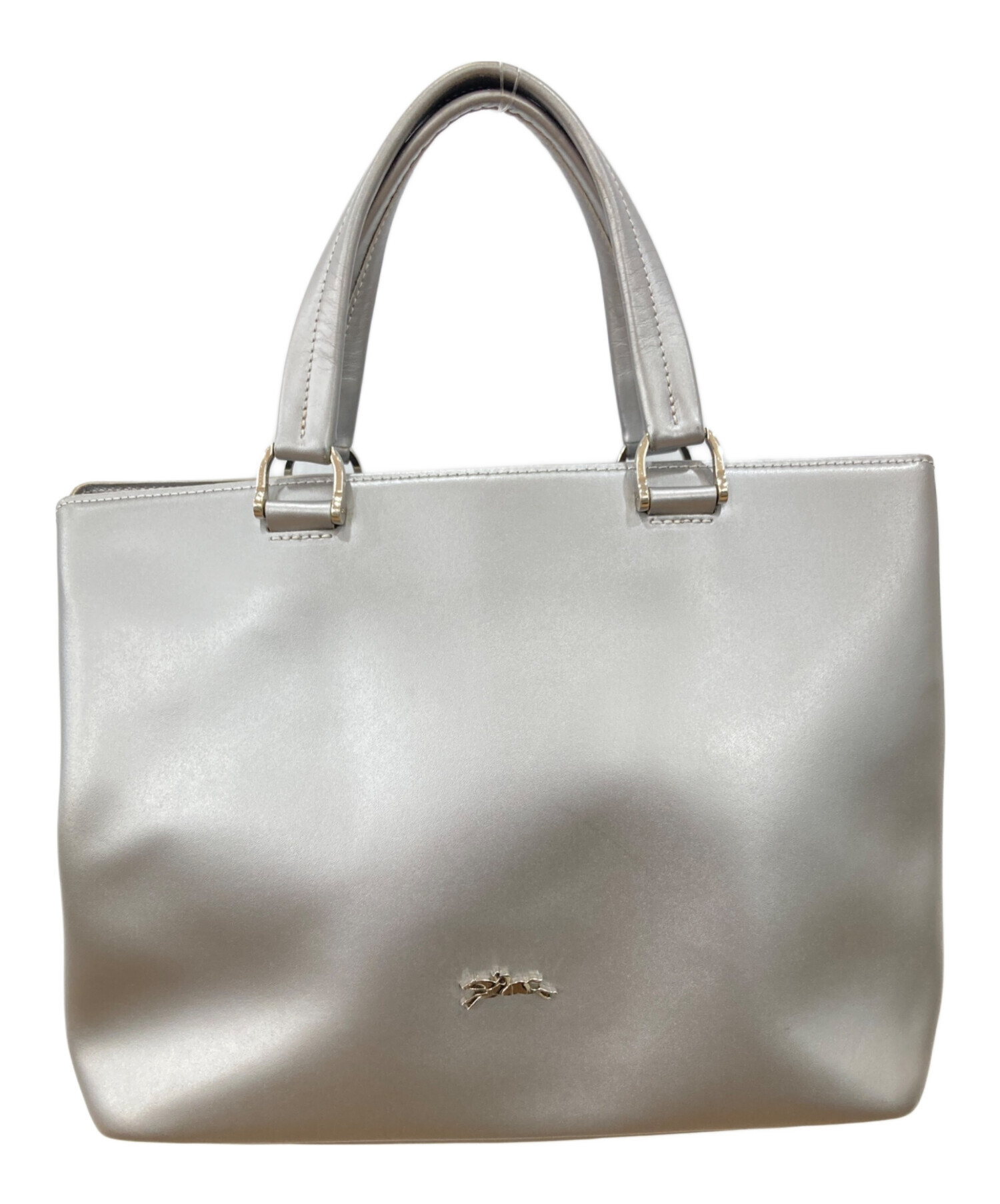 【美品】LONGCHAMP レザー　トートバッグ　シルバー　A4可　肩掛け可 中古・古着通販】LONGCHAMP (ロンシャン) レザートートバッグ シルバー